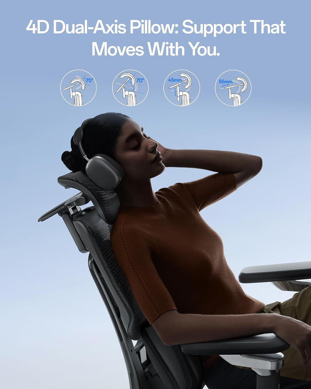 Hbada X7 Smart Ergonomic Chair, Ergonomic Office Chair, Fully Automated Lumbar Tracking, 4D Adjustable Headrest, 720° Adjustable Armrests, Ventilated Seat Cushion, Black