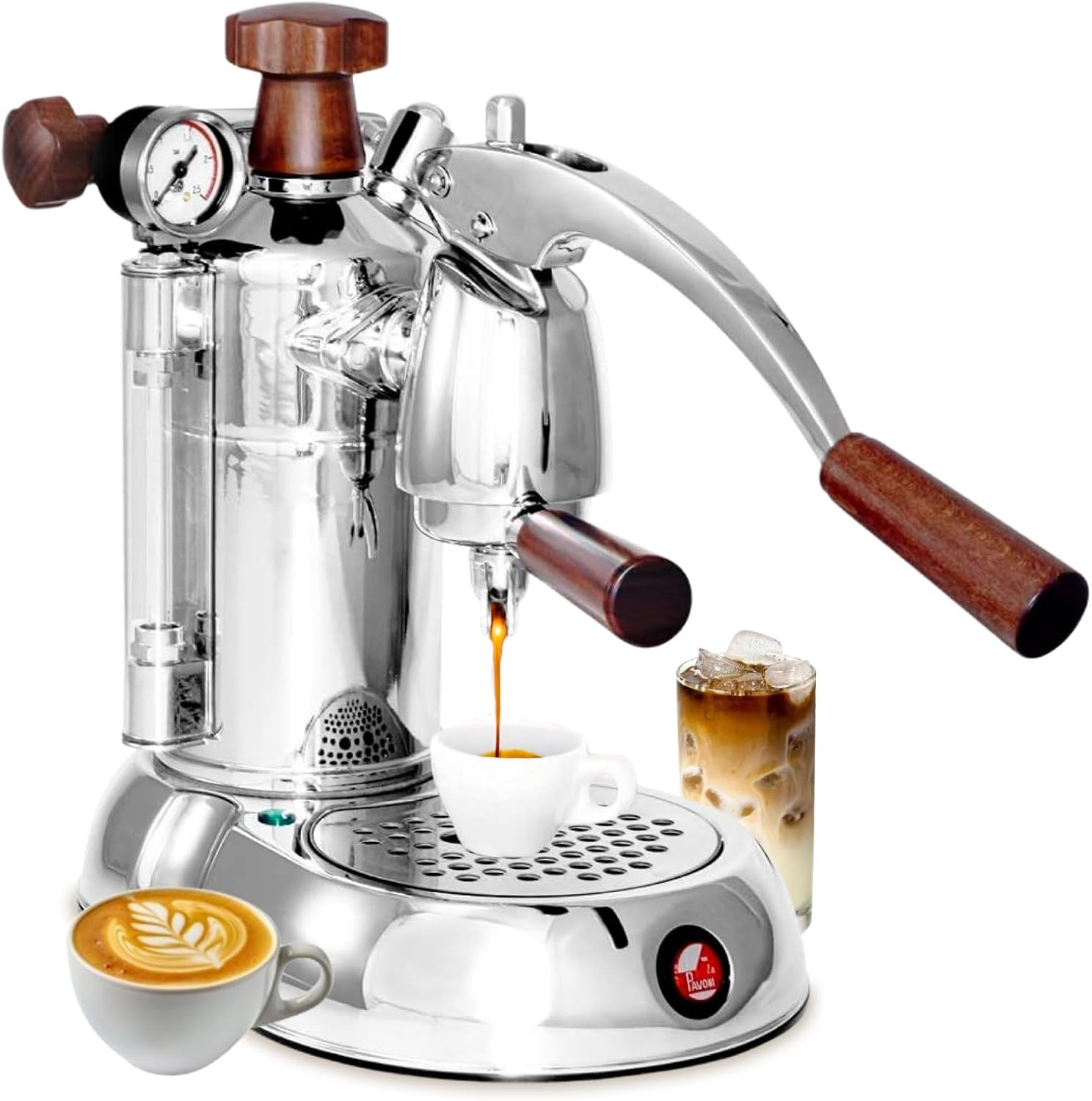 La Pavoni PSW-16 Stradavari 16-Cup Espresso Machine, Chrome with Wood Handles,Silver