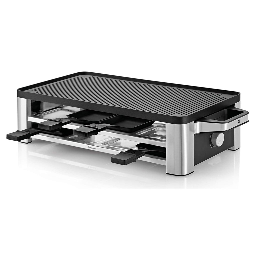ERNITERTY WMF Lono Raclette Grill mit Pfännchen und Schiebern, Raclette 8 Personen, edelstahl matt, 1500W, White, (415040011)