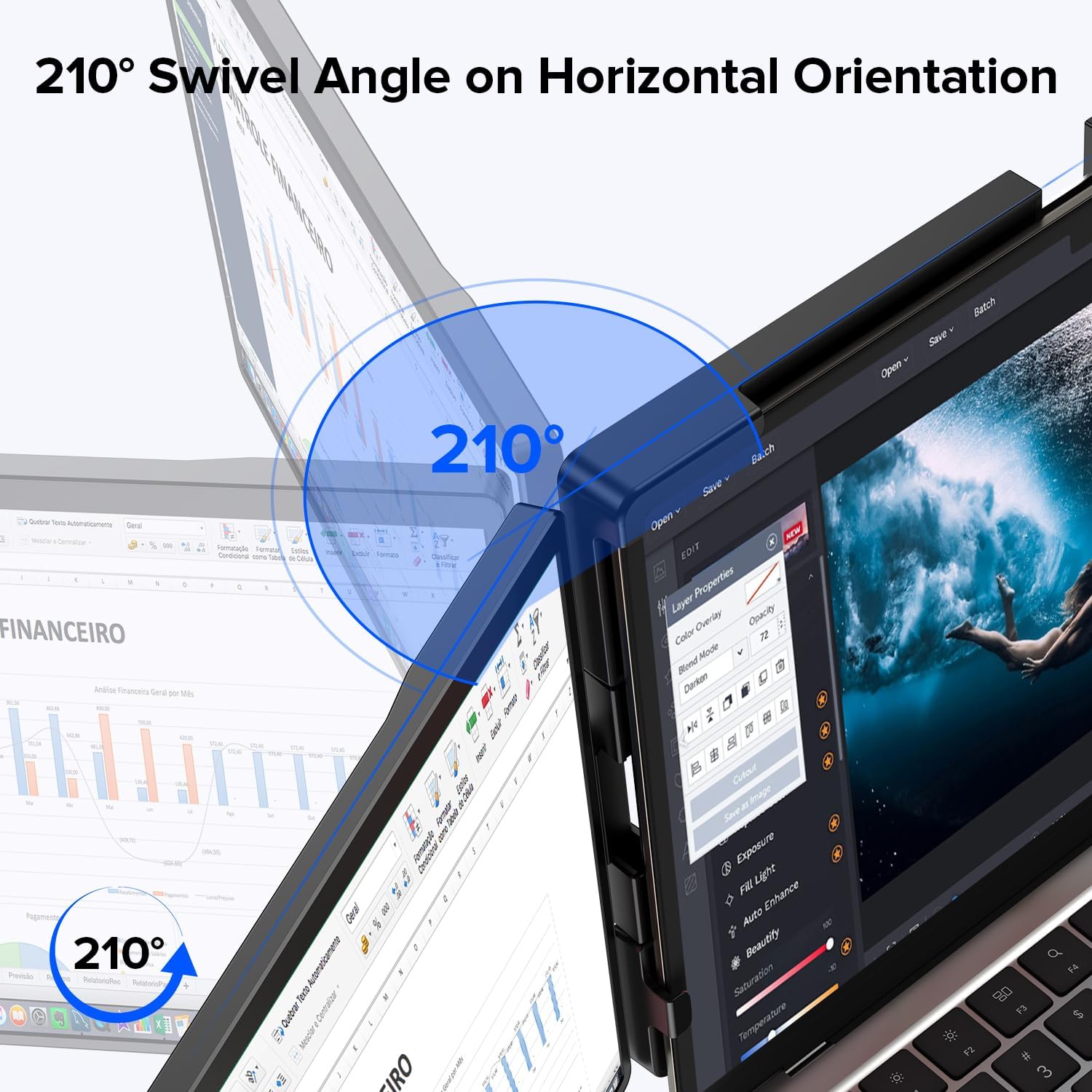 UPERFECT Laptop Screen Extender, 2K 14' 360°Unique Swivel Hinge w/ 180° Automatic Rotation, 2240x1400 QHD IPS Portable Monitor for 14'-17'' Laptops, Plug & Play with Mac, Wins, Dex (Only one Screen)