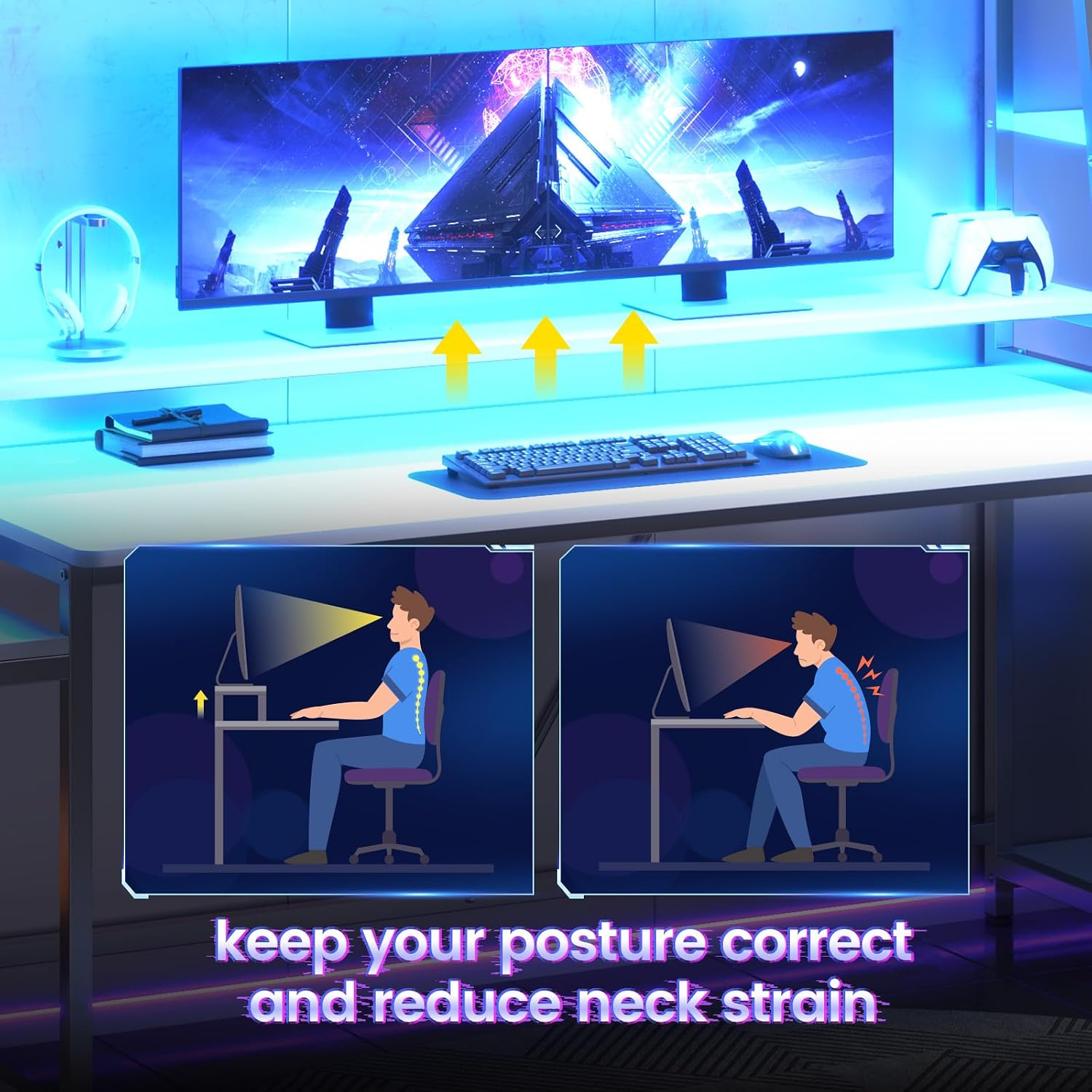 SEDETA White Gaming Desk 78.8'' with LED Lights, Hutch and Storage Shelves, Computer Desk with Monitor Stand, Large PC Gamer Desk Workstation, Ergonomic Gaming Table for Bedroom, Living Room