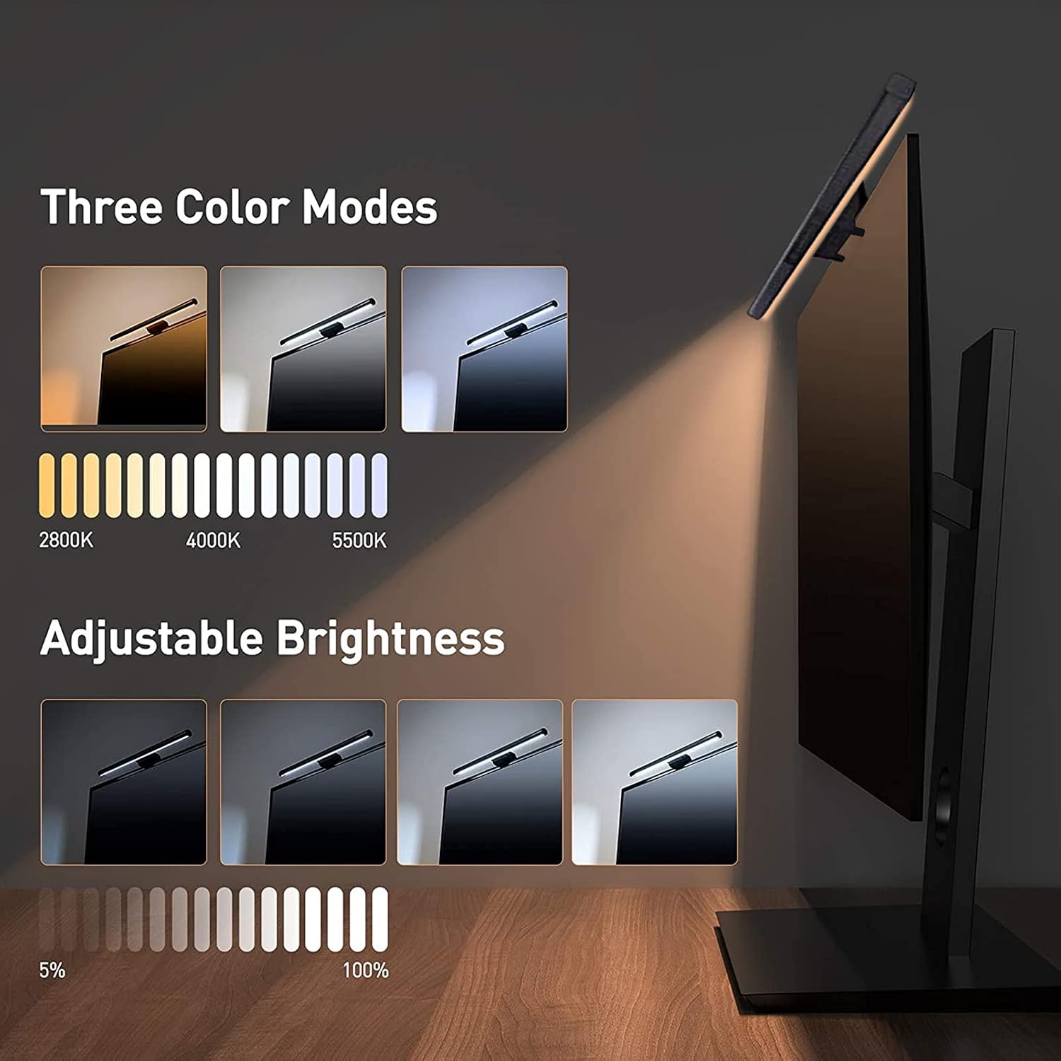 YESLIGHTING Computer Monitor Light,Screen Light Bar E-Reading LED Task Lamp with Touch Sensor,No Glare on Screen, USB Powered, Adjustable Brightness/Color Temperature Eye-Caring Reading Light