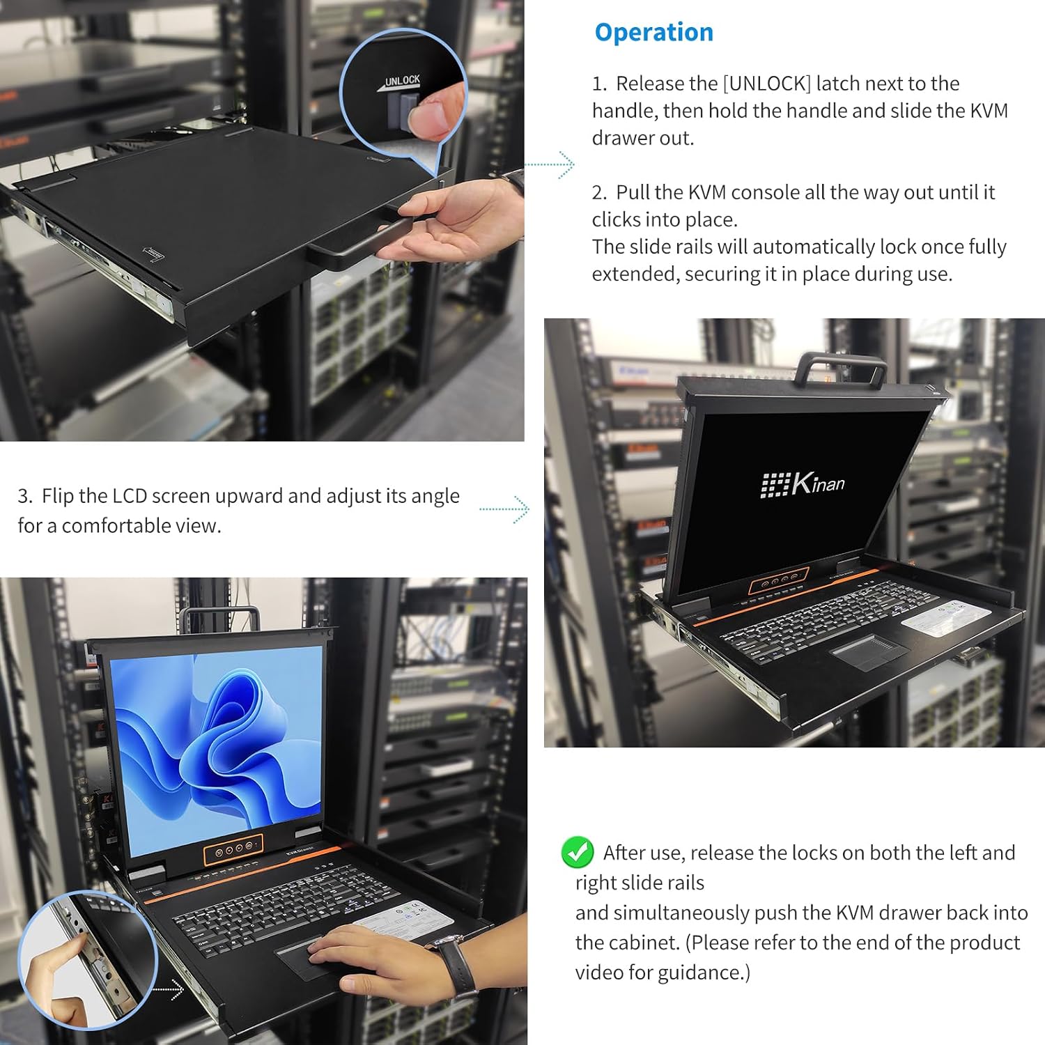 1U Rack Mount KVM Console Built-in 8 Port VGA KVM Switch, 19' Rackmount Monitor Keyboard Touchpad, OSD/Hotkey/Button Switch,1280X1024@60Hz 5:4 Ratio, Incl. Cables,Compatible with Windows,Linux,Mac,Sun