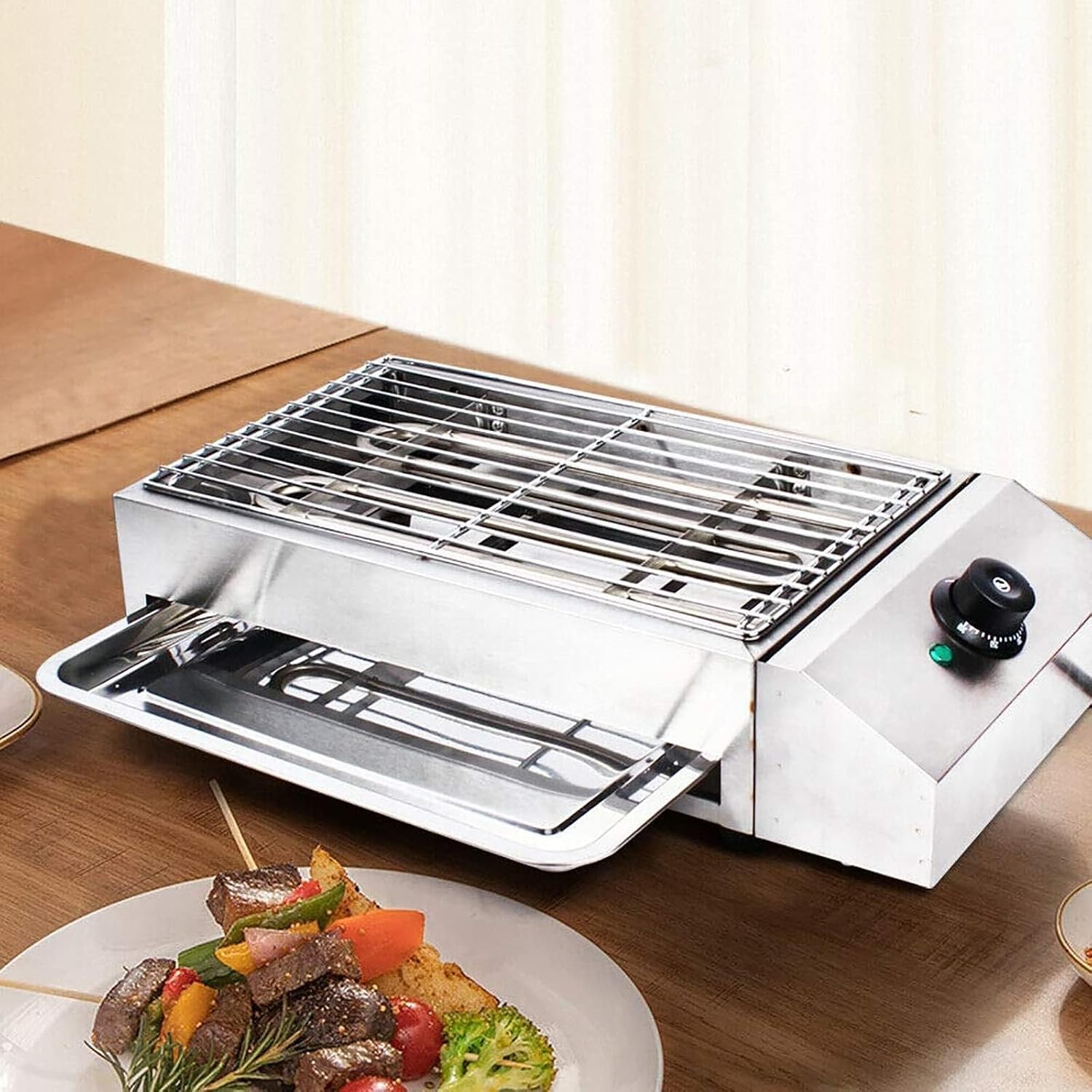 Electric Smokeless Indoor Grill - 2800W Portable BBQ with Temperature Control & Water Drip Tray for Indoor & Outdoor Cooking