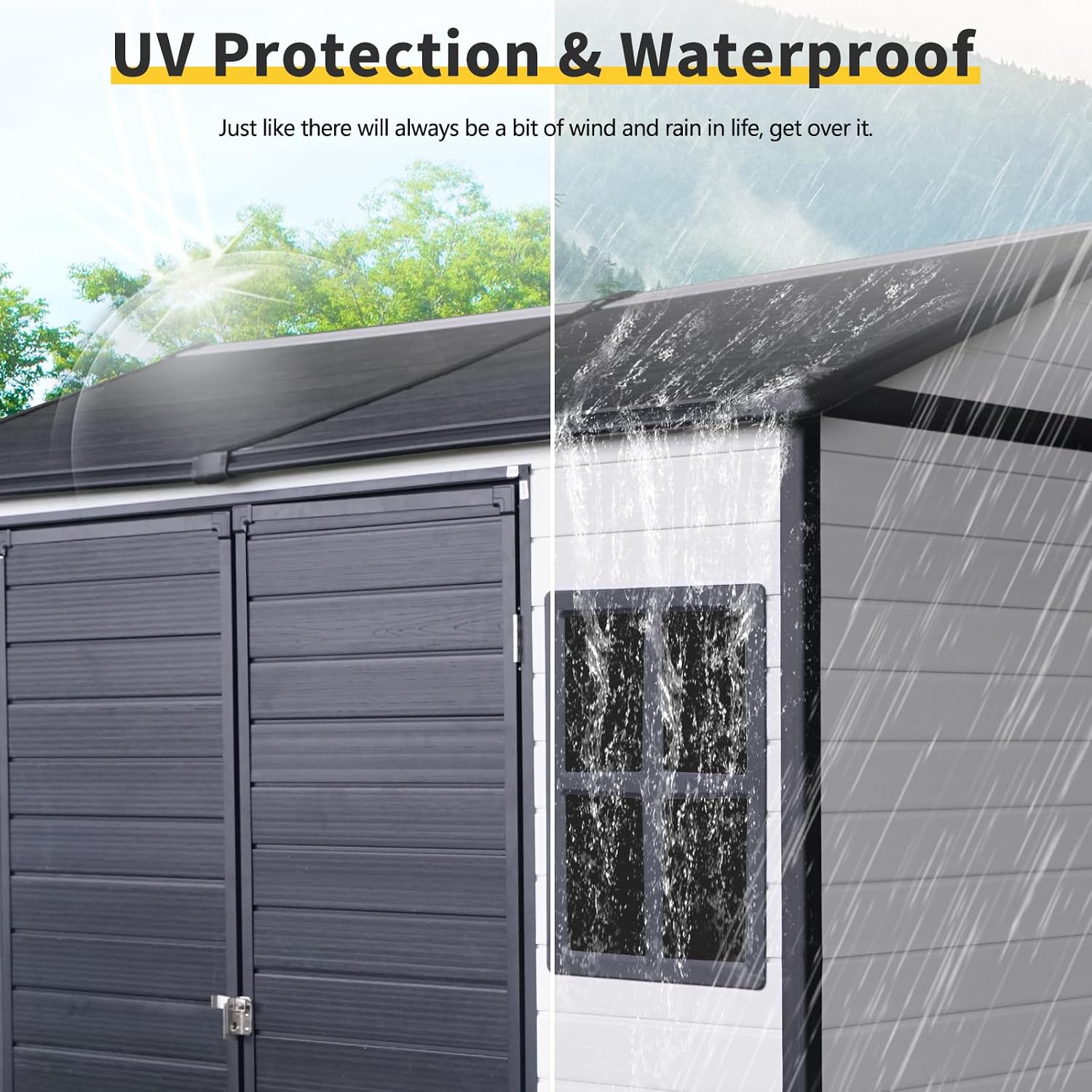 Ball & Cast 8x6 FT Resin Outdoor Storage Shed,Waterproof Garden Organizer Tool House with Floor & Two Windows,Backyard Cabinet w/Lockable Door and 2 Ventilation,Shelter for Car,Lawnmower,Grey+White