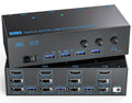 KVM Switch 3 Monitors 3 Computers, ANXQQ 8K@60Hz 4K@144Hz Triple Monitor KVM, HDMI + Displayport KVM Switch with 4 USB 3.0 Ports, 3 Monitor KVM with Power Adapter and Wired Remote