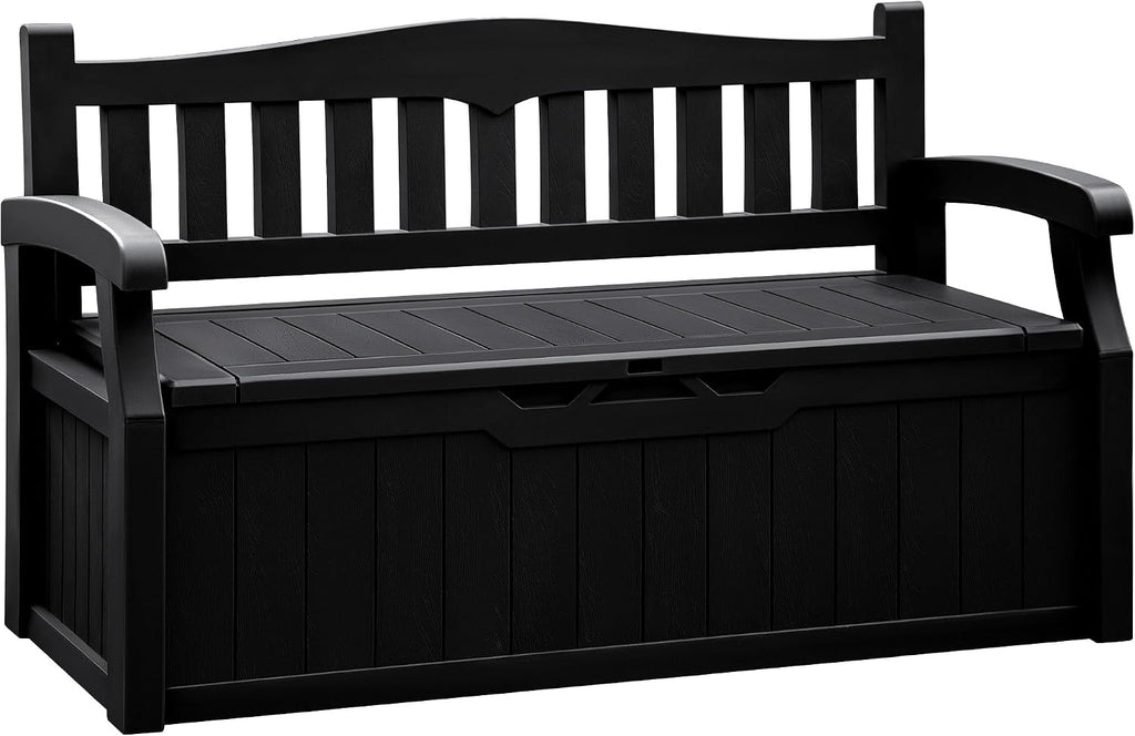 Flamaker 80 Gallon Storage Bench Outdoor Indoor, Durable All-Weather Seating with Hidden Storage, Lockable Deck Box for Garden, Patio, Poolside (Black)