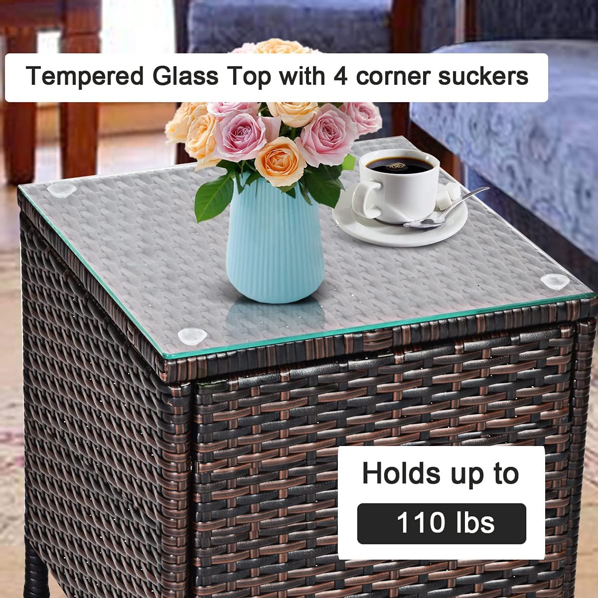 COSTWAY 3 PCS Patio Furniture Set, Outdoor Wicker Conversation Set with Tempered Glass Coffee Table, Seat Cushions, Rattan Wicker Chairs for Poolside Balcony Porch Backyard, Gray