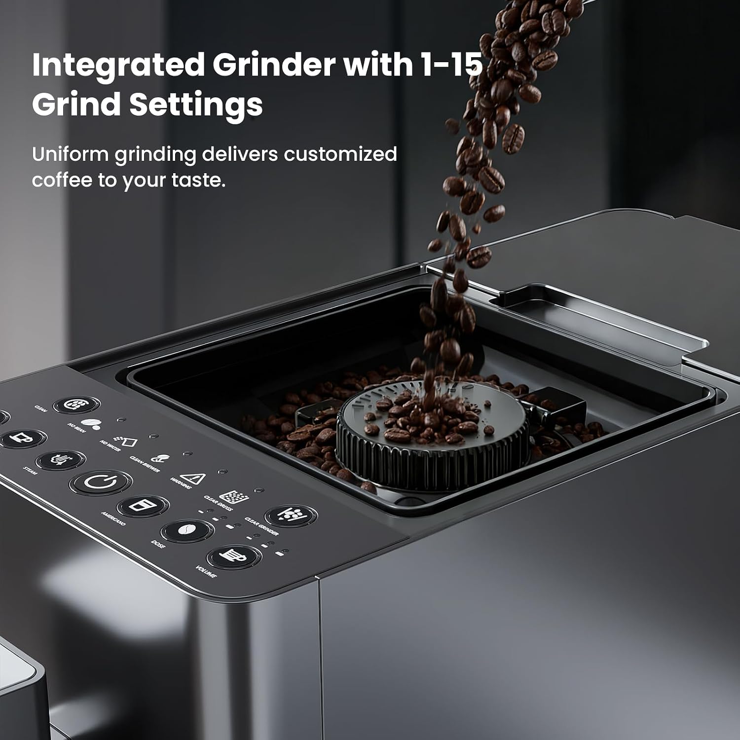 Kismile Automatic Espresso Machine, 20 Bar Espresso Machine with Grinder, Customizable Coffee Volume, Cappuccino Machines with Milk Frother, One-Touch Americano and Lattes for Home/Office