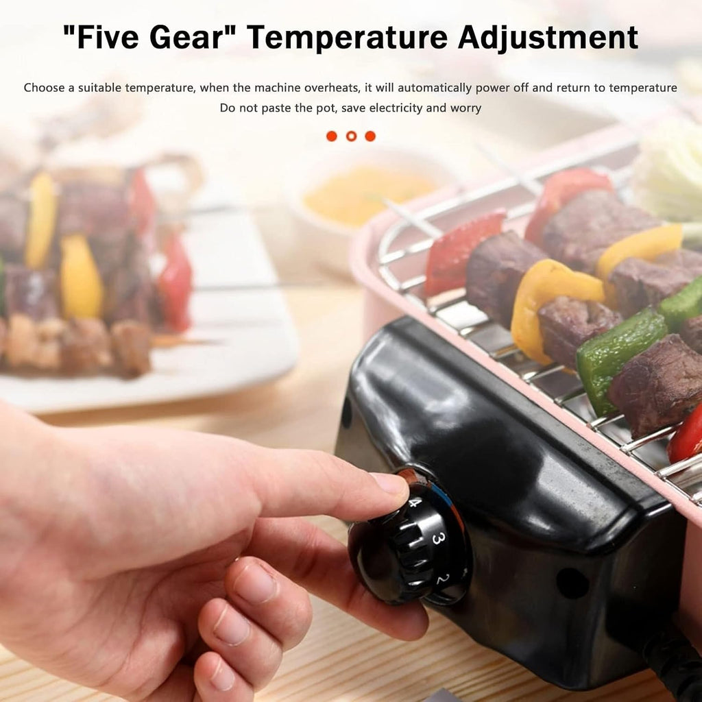Smokeless Table Grill, Electric BBQ Grill 1500 W for Indoor Outdoor Use, Electric Table Top Griddle, Non-Stick Coating Grill Surface 42.5x20.5 cm, Removable Grease Tray, for Festival Party,Pink(Pink)