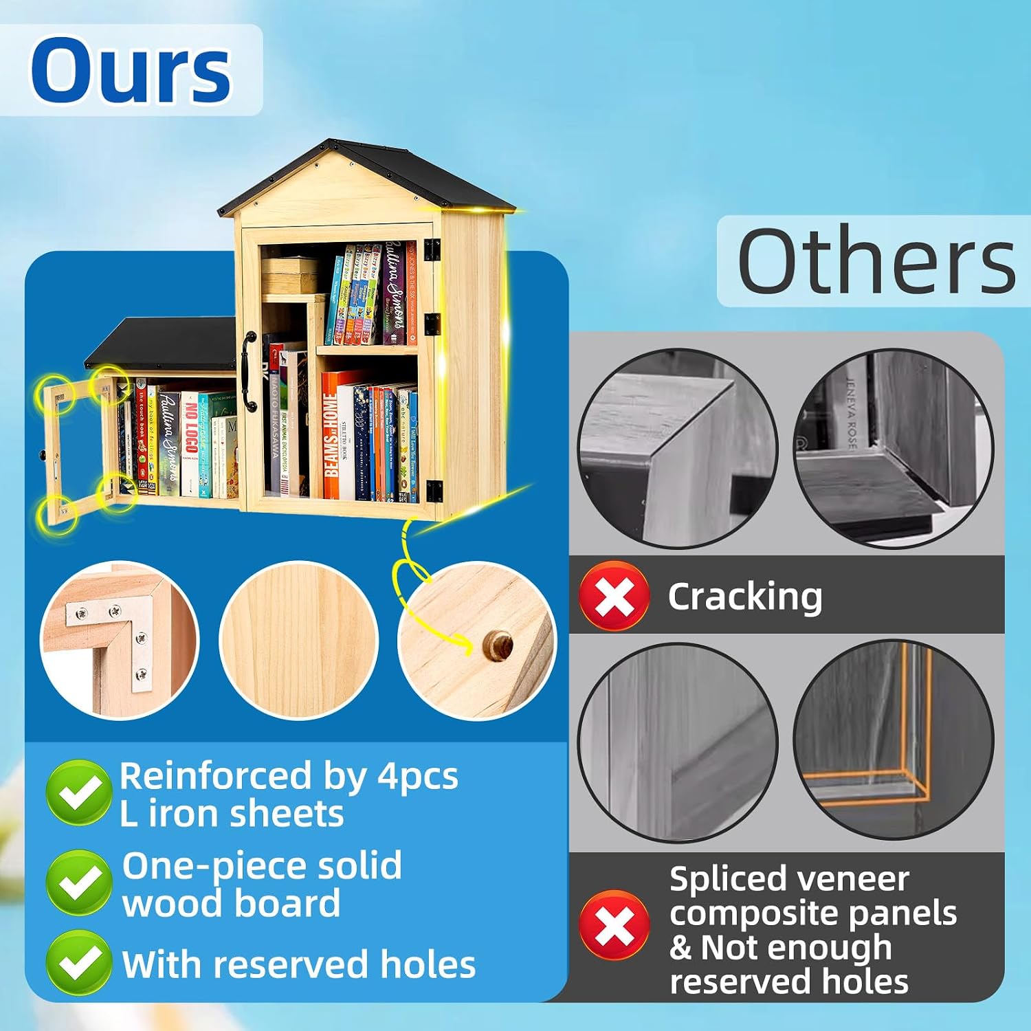 Little Library Box Outdoor, Double Little Library Design with Adjustable Shelf and Large & Small Compartments, Solid Wood with Waterproof Coating & Metal Trim, Sharing Books, Literature & Newspapers