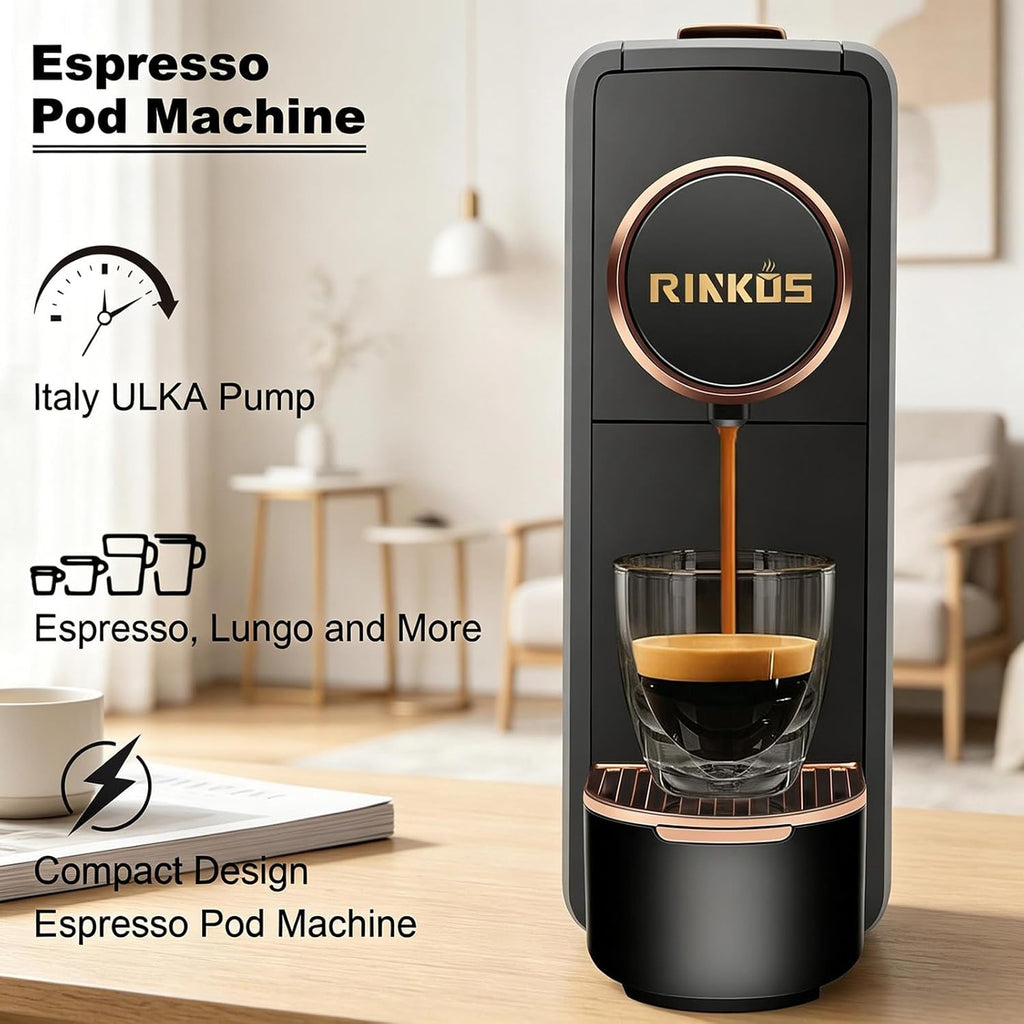 Espresso Machine Compatible with Nespresso Original Capsules, 20 Bar High Pressure Single Serve Coffee Maker, Programmable Mini Pod Coffee Machine with 18oz Tank for Espresso & Lungo - Black