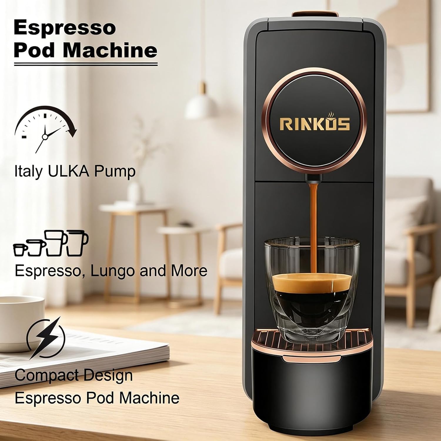 Espresso Machine Compatible with Nespresso Original Capsules, 20 Bar High Pressure Single Serve Coffee Maker, Programmable Mini Pod Coffee Machine with 18oz Tank for Espresso & Lungo - Black