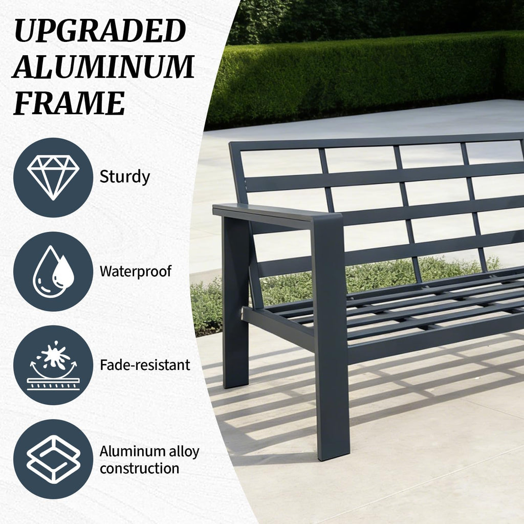 Aluminum Patio Furniture Set, Modern Metal Outdoor Conversation Sectional Sofa with Washable Thick Cushions, Coffee Table and Waterproof Cover (Grey, 1088-4seat)