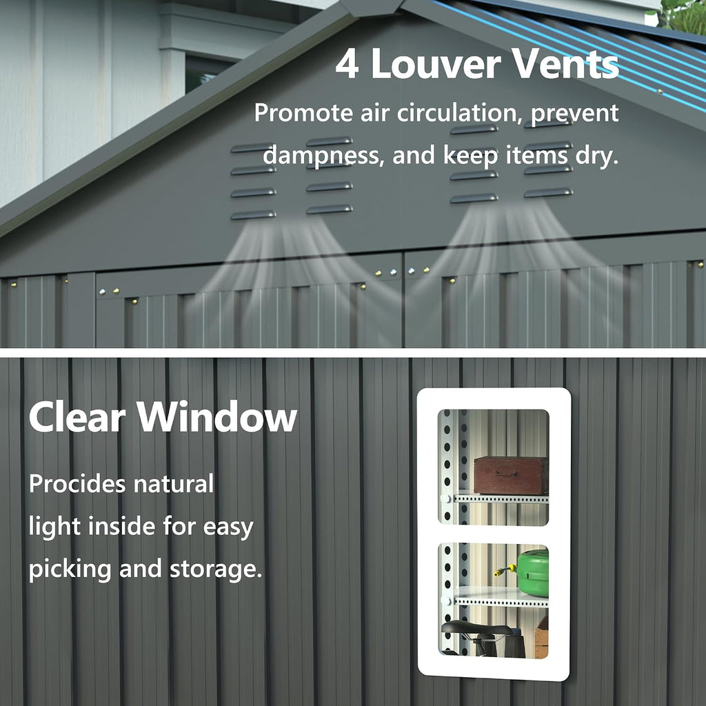 6x6 Ft Outdoor Heavy-Duty Shed, Metal Storage with Vents and Clear Window