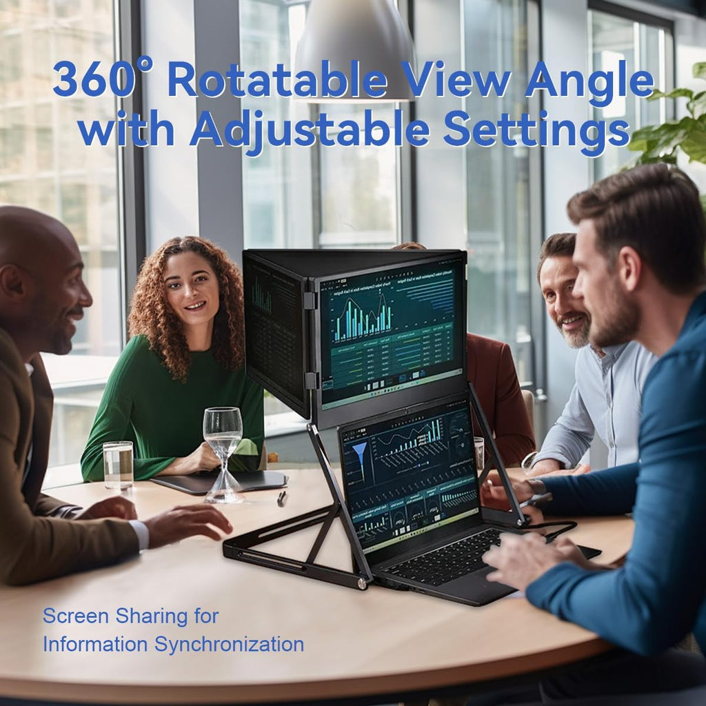 15.6'Laptop Tri-Fold Monitor, 1080p Fhd Portable Laptop Screen Extender, Type-C/HDMI/USB-C Plug-Play Extended Screen with 360° Rotation Acjustable Viewing Angles, Compatible with Windows and Macos