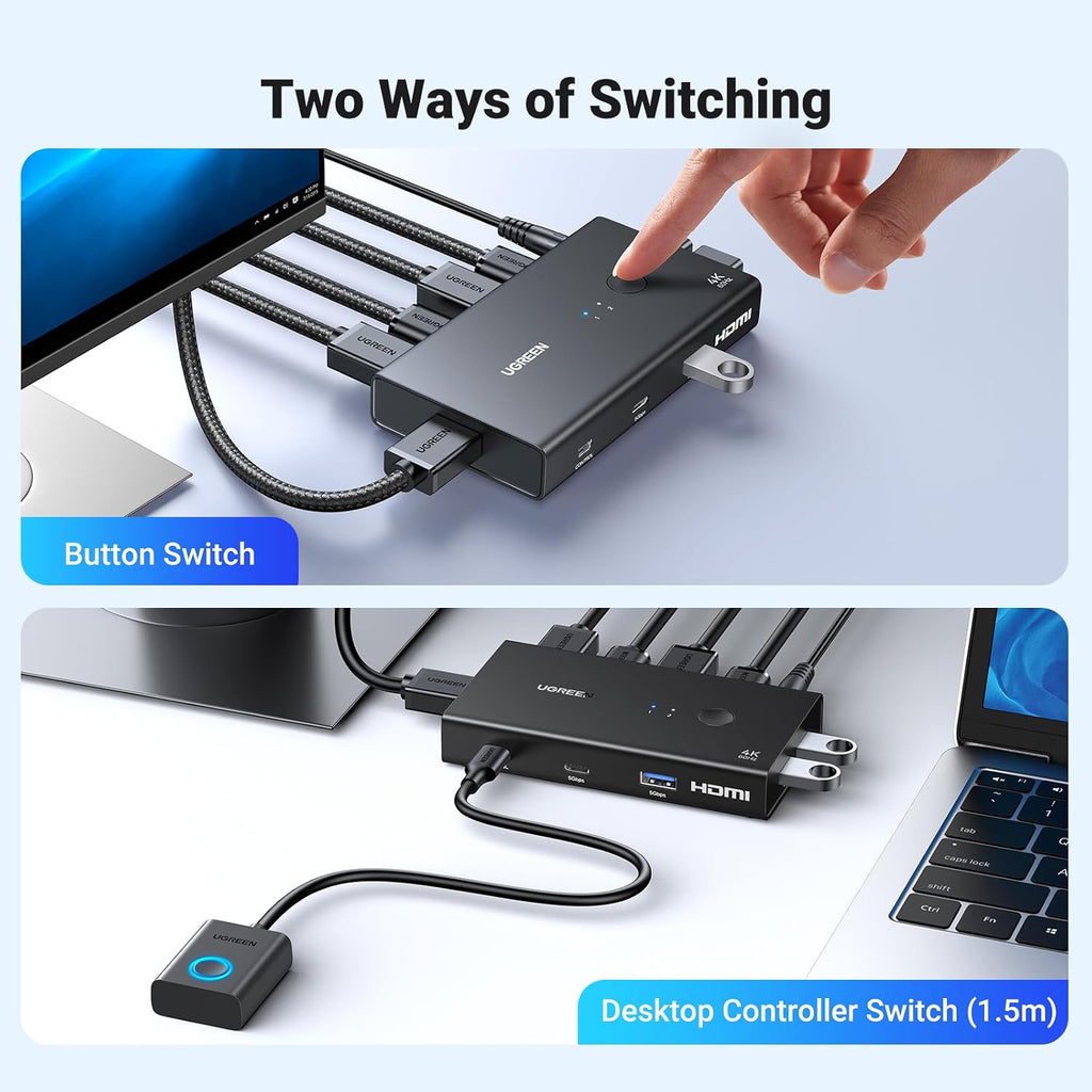 UGREEN 8K Displayport KVM Switch DP 1.4 with 4 USB 3.0 Ports Bundle with HDMI KVM Switch 1 Monitor 2 Computers 4 USB 3.0 Ports 4K@60H