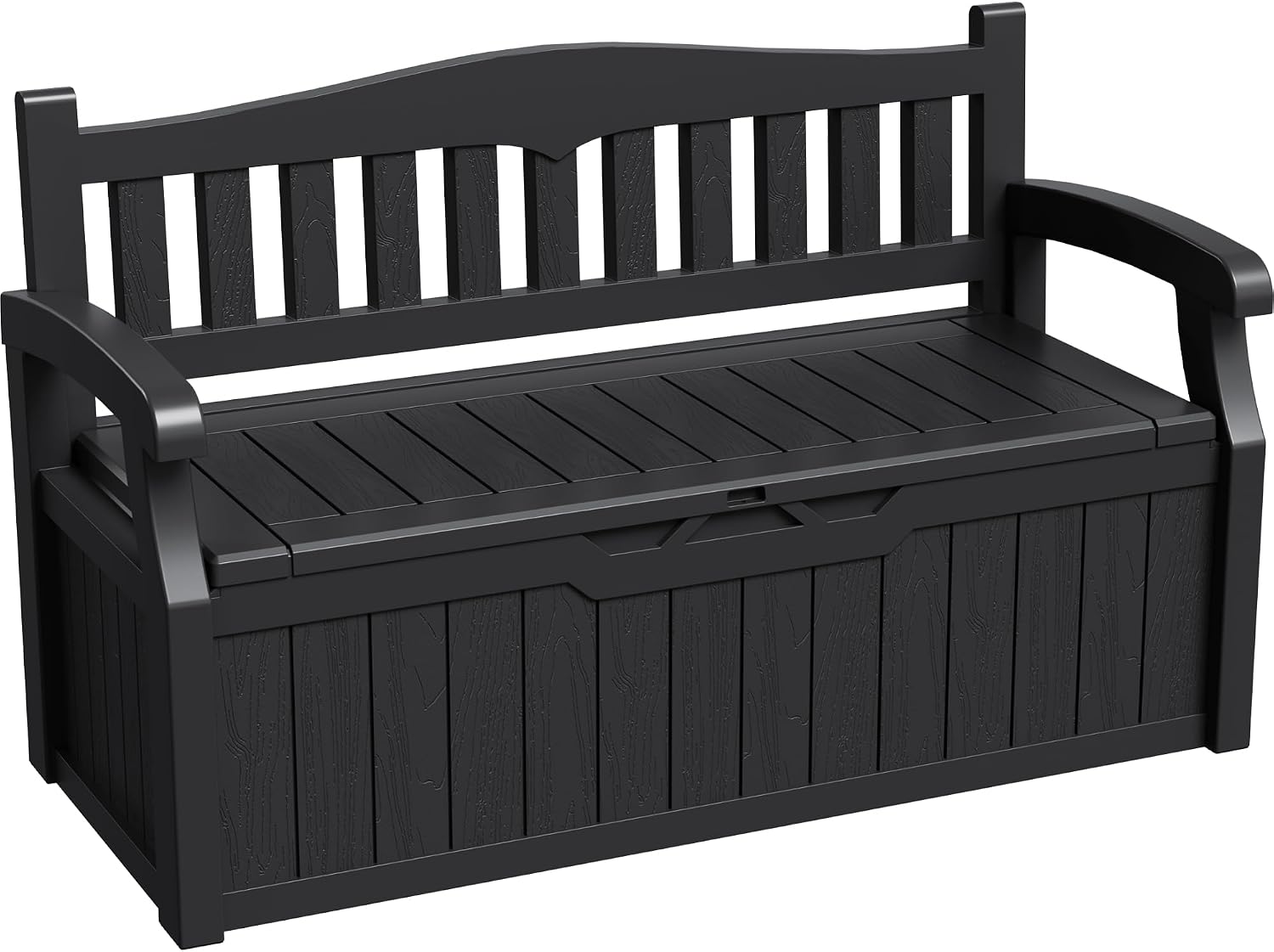 Greesum 80 Gallon Deck Box Storage Bench, Patio Furniture, Lockable, Waterproof and UV Resistant,with Armrest, Suitable for Garden, Porch, Poolside, Dark Black