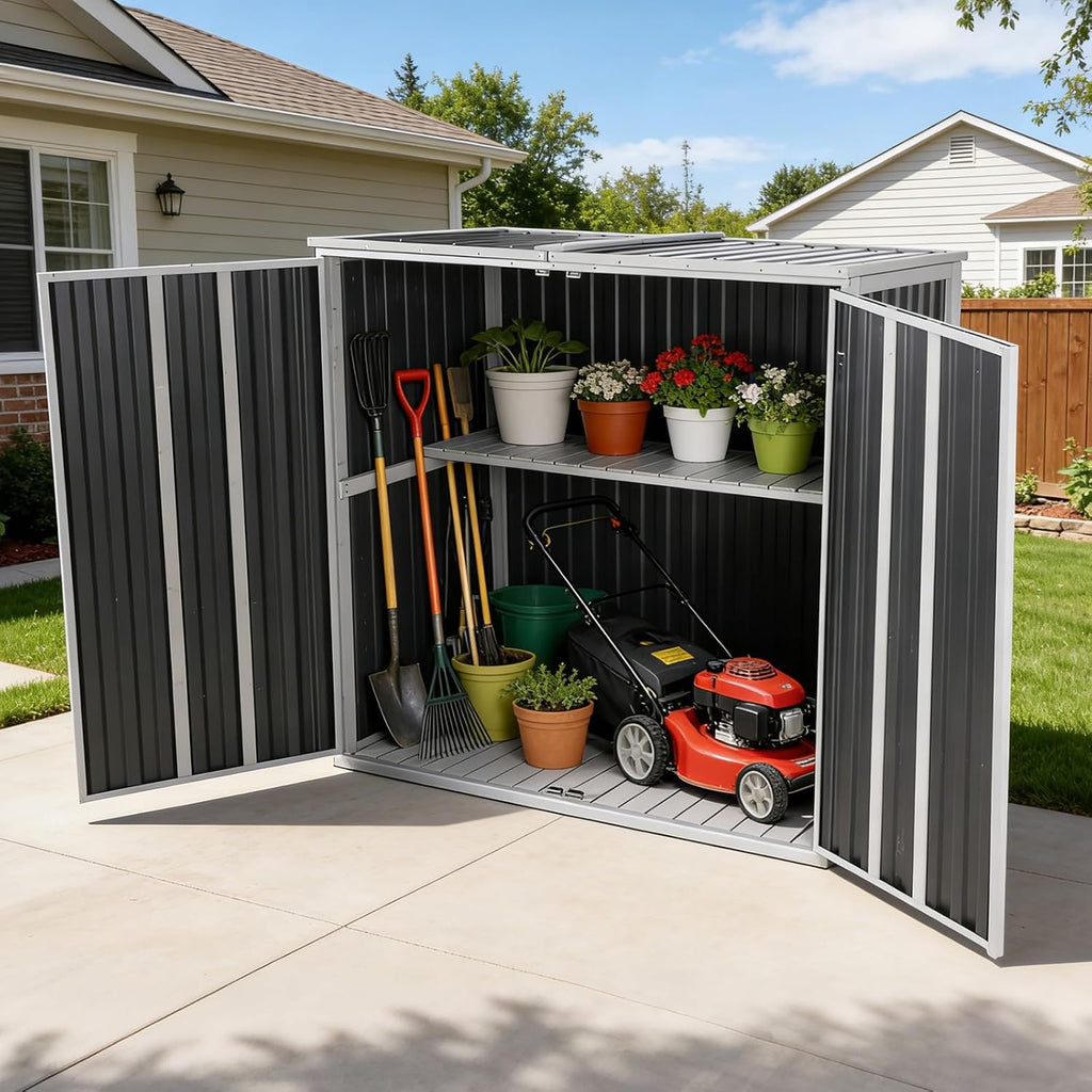 Aivituvin Outdoor Storage Cabinet Trash Can Storage Shed Upgraded with Metal Frame for Garbage Can, Gardening Tools and Accessories 50.4' L x 26.7' D x 41.4' H - Black