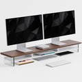FENSULN Dual‑Tier Monitor Stand for Modern Desk Setup – Minimalist Wooden and Metal Riser Shelf with Transparent Acrylic Feet for Dual Monitors, Laptops, Home Office Aesthetic，Brown and White