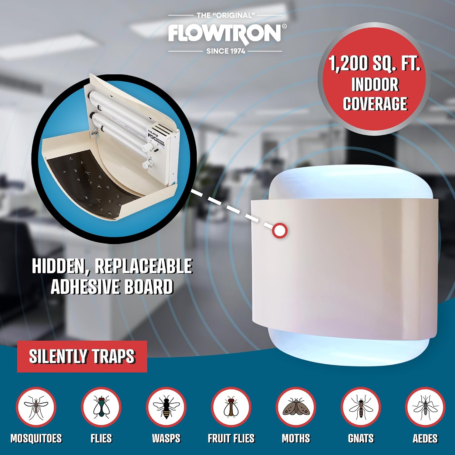 Flowtron Fly Trap Indoor Wall Sconce | Electric Insect Killer for Flies & Gnats with Dual Lure Method 80W UV Light & Pheromone Attractant | Sticky Strips, 1200 Sq Ft for House & Kitchen