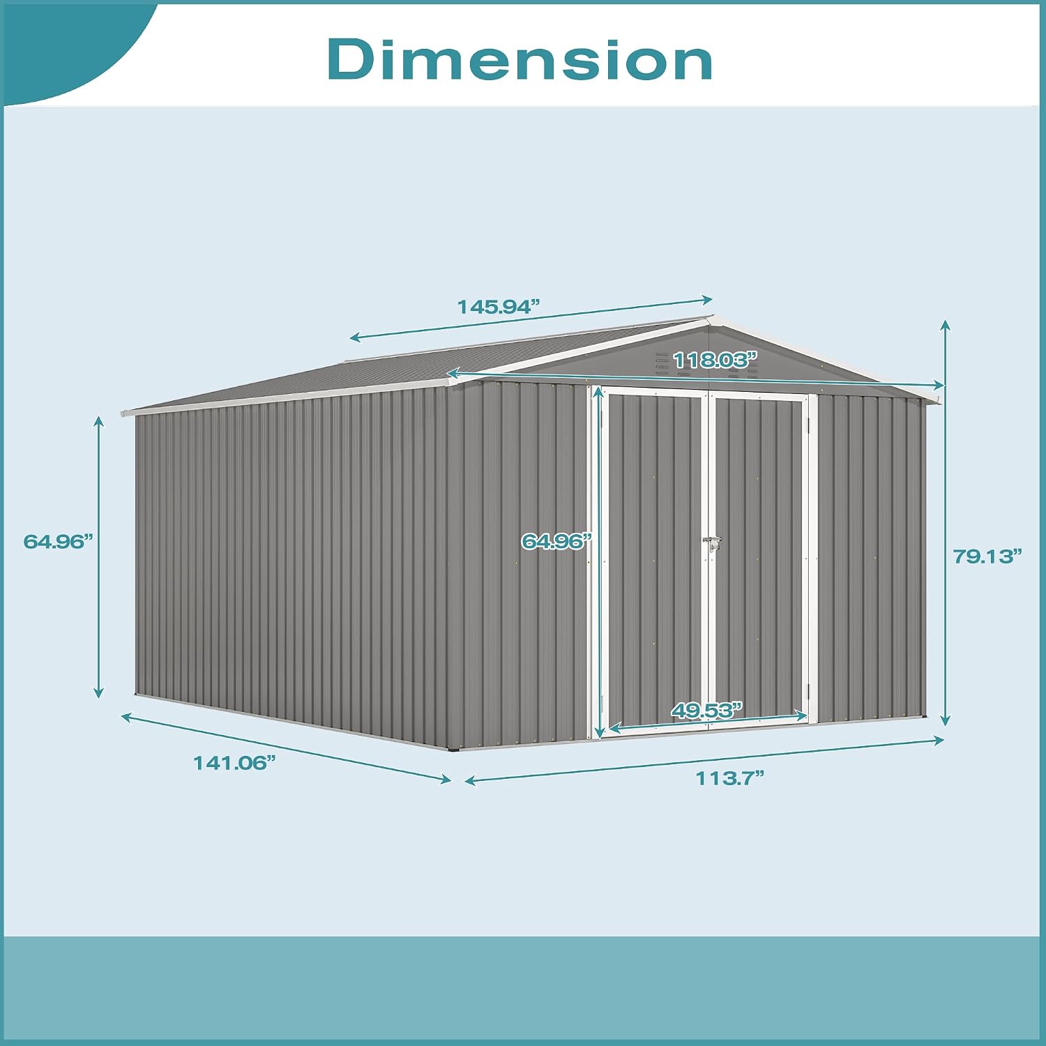YOPTO 10x12 FT Outdoor Storage Shed with Floor Frame Kit,Metal Shed W/Double Lockable Doors,Garden Tool Storage House W/ 4 Air Vents & Sloped Roof,for Backyard,Patio,Lawn,Gray