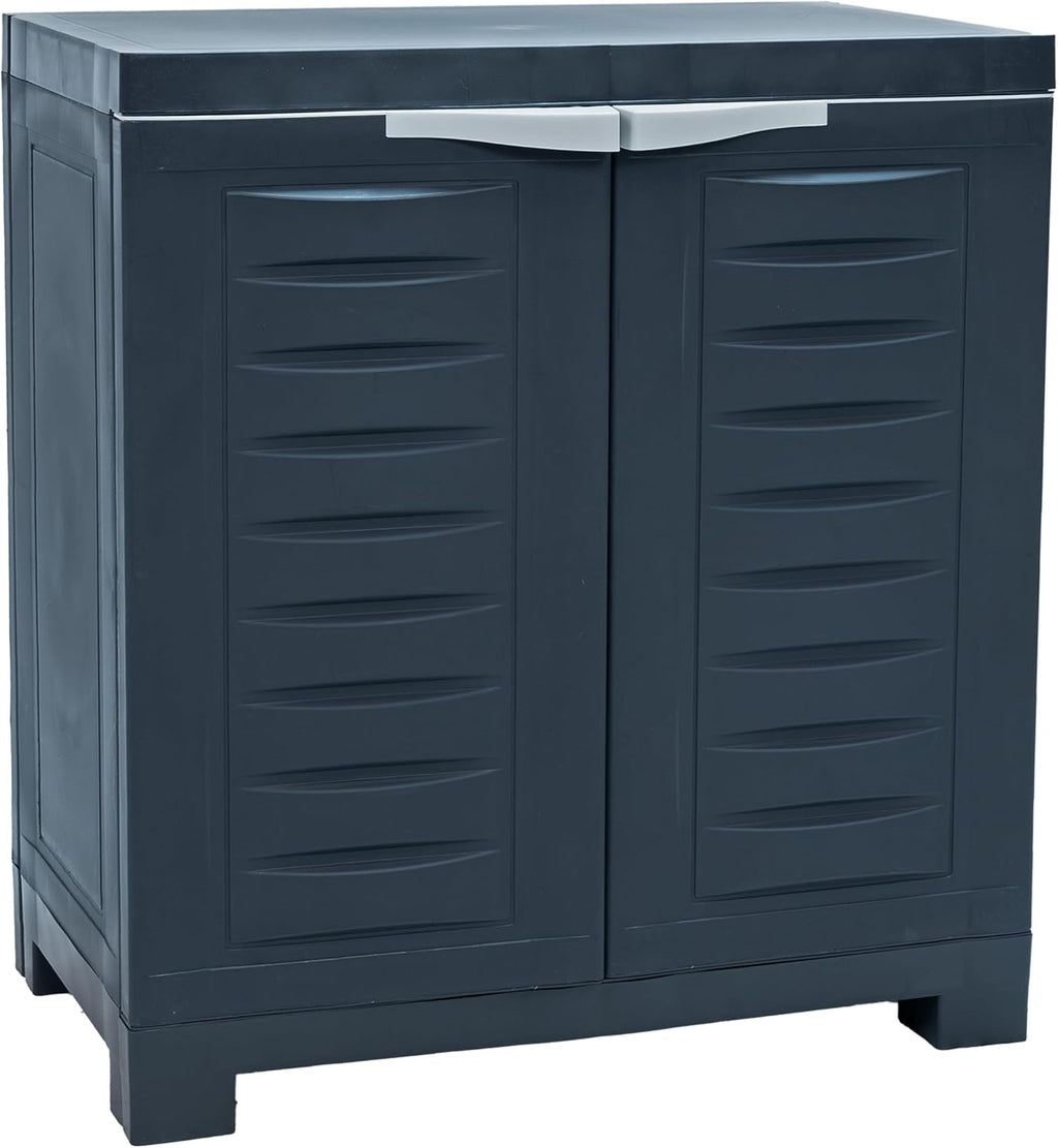 Sunnydaze 25.5' H Resin Garage Storage Cabinet - Garage Cabinet with Adjustable Shelf - Freestanding Utility Storage for Laundry Room, Office, Basement - Charcoal