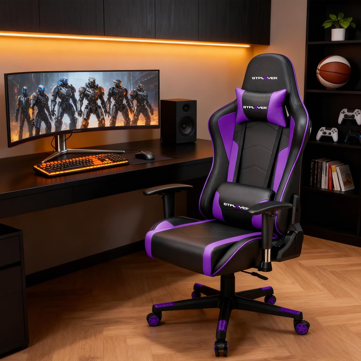 Gaming Chair with Bluetooth Speakers Music Video Game Chair Audio Ergonomic Design Heavy Duty Office Computer Desk Chair GT890M Purple