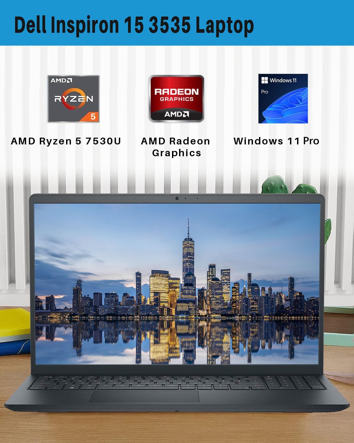 Dell Inspiron 15 3535 Touchscreen Laptop for Student & Business, 15.6 FHD Display, AMD Ryzen 5 7530U Processor, 16 GB RAM, 1 TB SSD, Wi-Fi, Windows 11 Pro & Microsoft Office Lifetime License