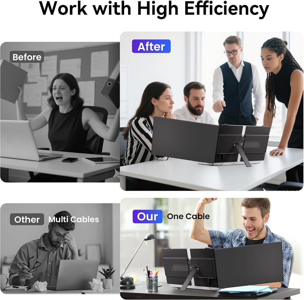 Laptop Screen Extender - 14' FHD IPS 1080P Dual Portable Monitor for 13.3'-17.3' Laptop USB-C/USB-A/HDMI Monitors Display Travel Work Monitor Extender for Mac Windows