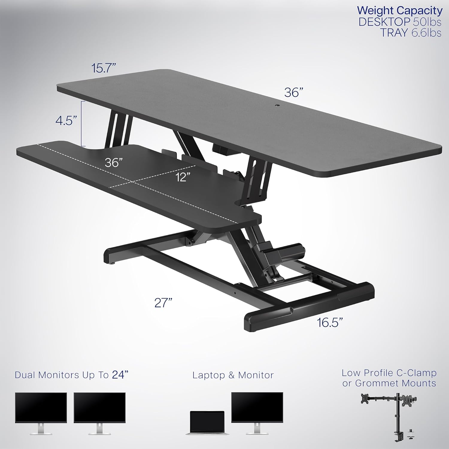 VIVO 36 inch Electric Motor Desk Converter, Height Adjustable Riser, Sit to Stand Dual Monitor and Laptop Workstation with Wide Keyboard Tray, Black, DESK-VE36B