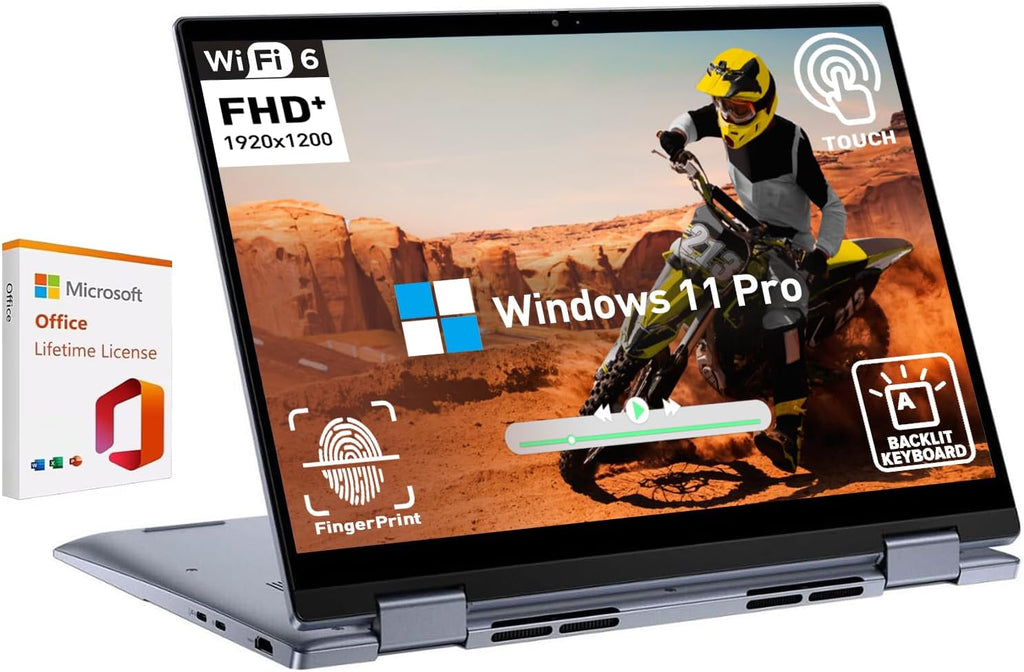 Dell Inspiron 14 2 in 1 Touchscreen Laptop, 14 Inch FHD+ Touch Screen Convertible, AMD Ryzen 5, 8GB RAM 512GB SSD, Windows 11 Pro, Lifetime Microsoft Office, Backlit Keyboard, Fingerprint Reader, HDMI