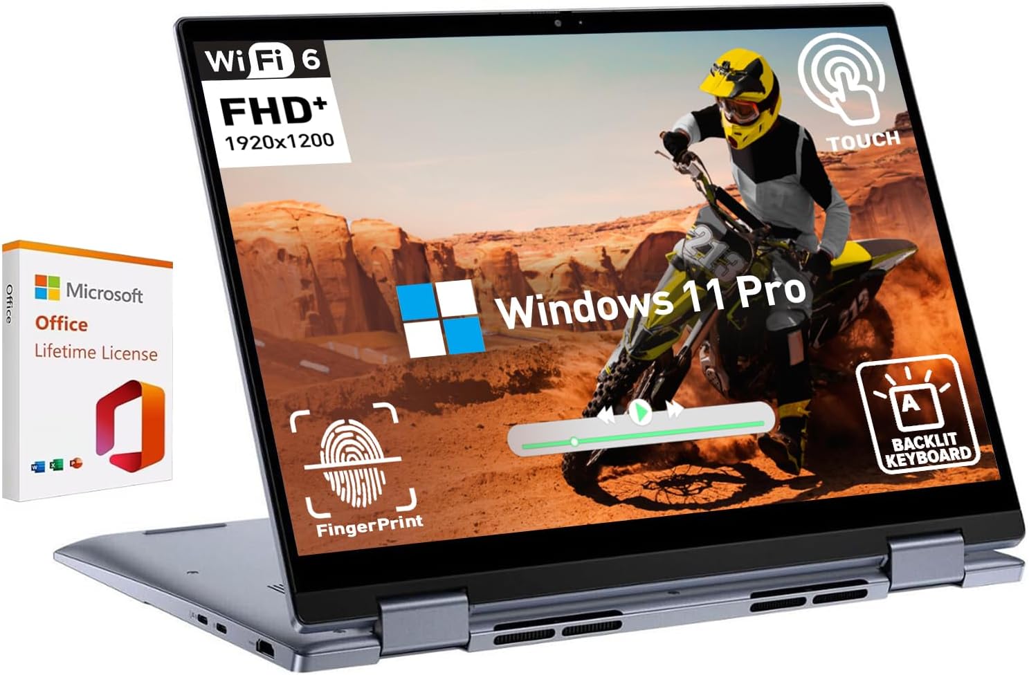 Dell Inspiron 14 2 in 1 Touchscreen Laptop, 14 Inch FHD+ Touch Screen Convertible, AMD Ryzen 5, 8GB RAM 512GB SSD, Windows 11 Pro, Lifetime Microsoft Office, Backlit Keyboard, Fingerprint Reader, HDMI