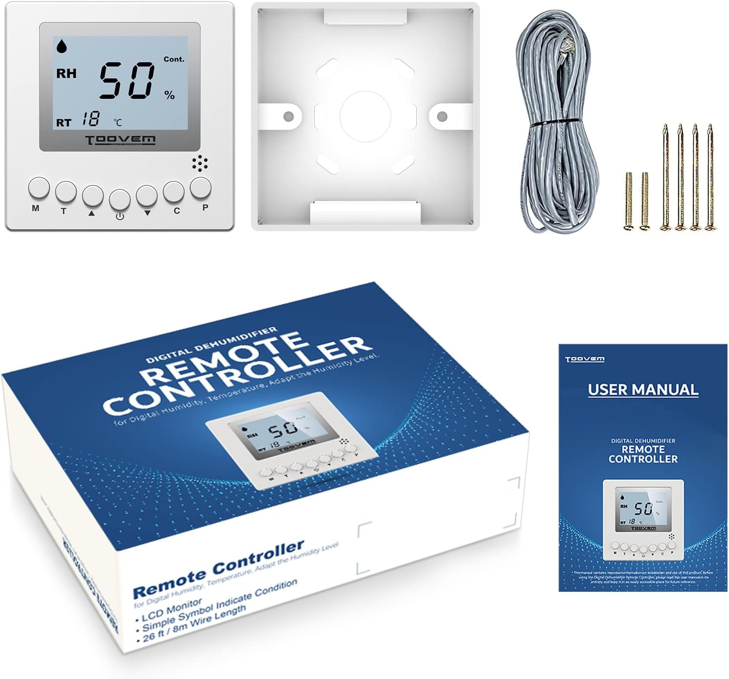BaseAire Dehumidifier Remote Controller for Digital Humidity, Temperature, Adapt the Humidity Level, Suitable for Dehumidifier Airwerx 35P, 55, 65X, 55S WiFi, 65XS WiFi, 90, 90X, 100X, 120X,White