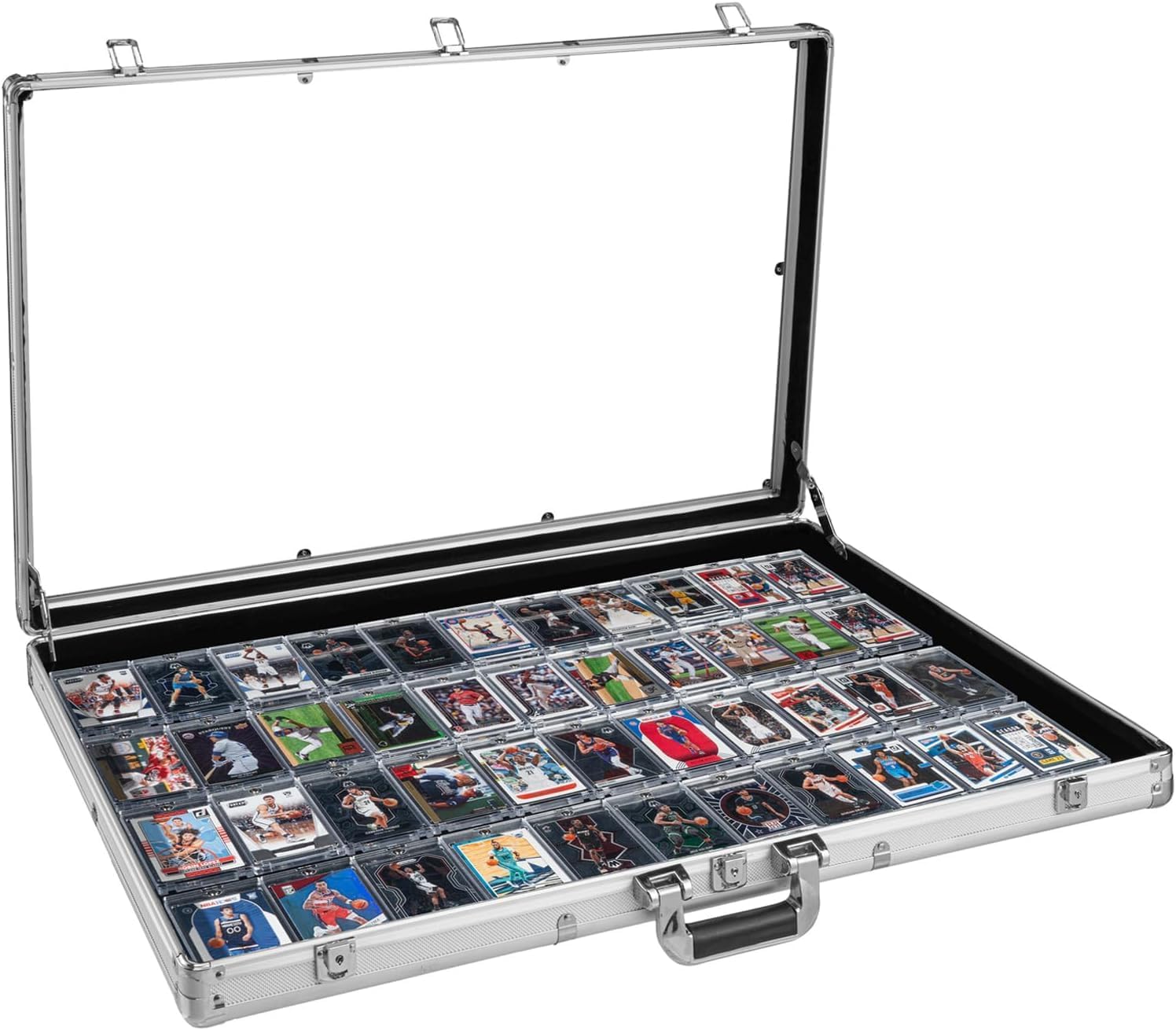 Large Cards Trade Show Display Case, Portable Aluminum Trading and Graded Card Display Frame with Locks, Table Top Aluminum Holder with Clear Acrylic Showcase for Jewelry Craft Collector Shows