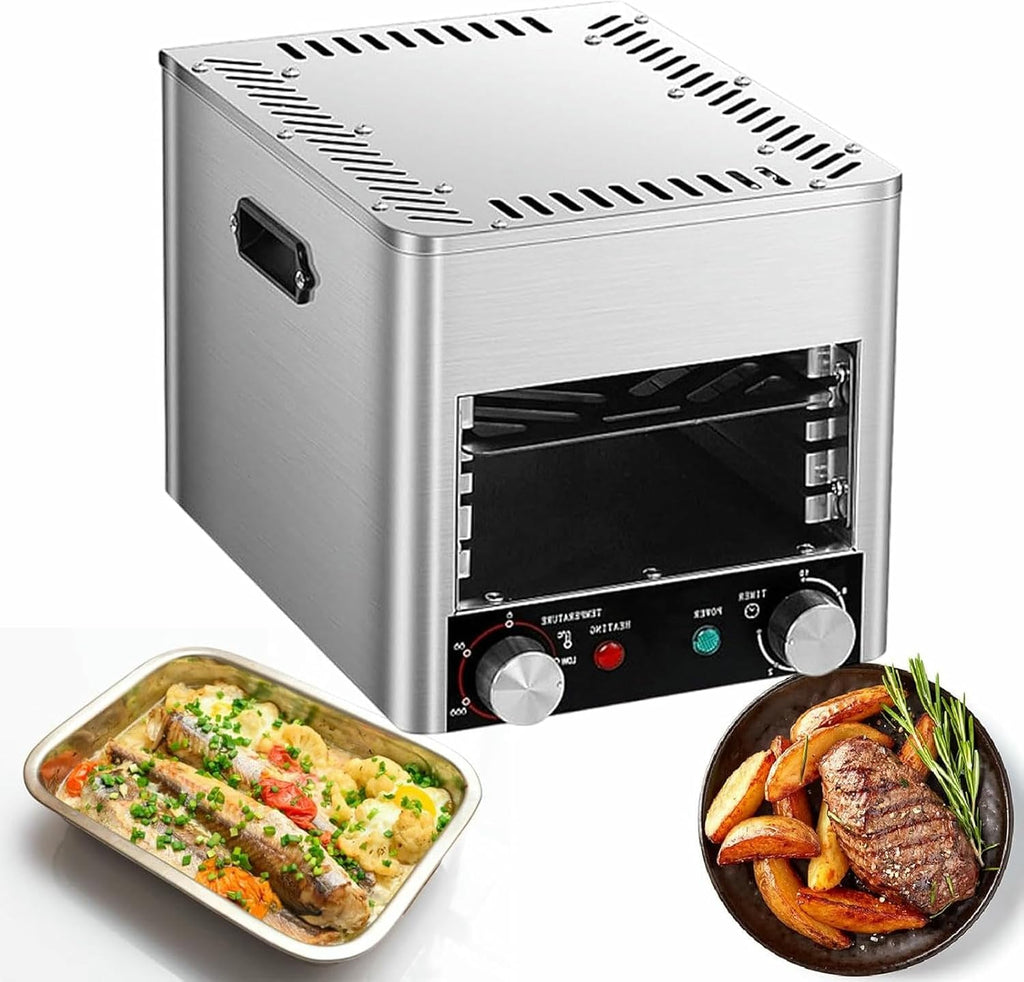Electric Grill Indoor Broiler, Portable BBQ Table Top Steak Searer, Stainless Steel 1470℉ Small Camping Oven Steak Cooker Machine for Meat Burger Pizza,B-110V