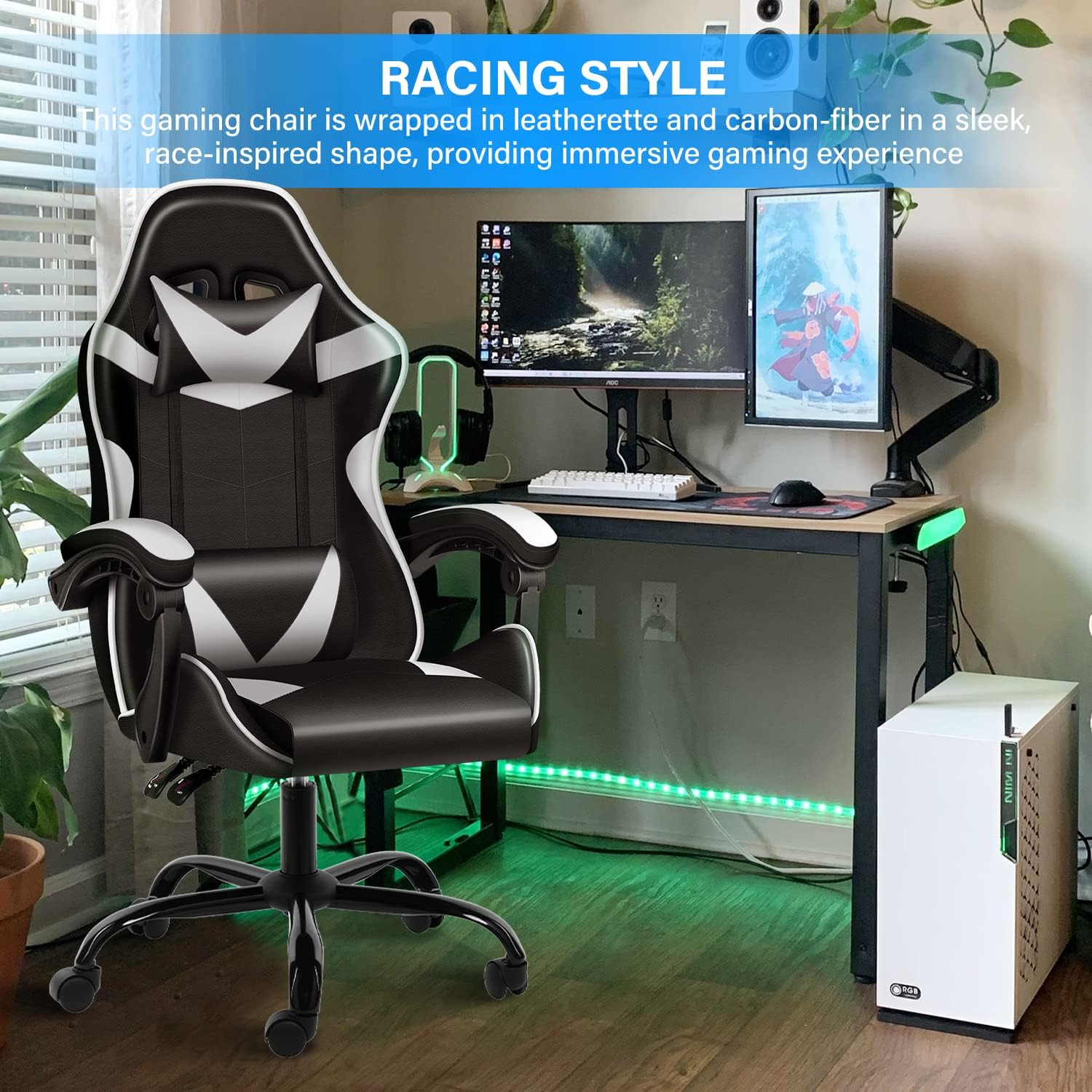 YSSOA Gaming Chair, Big and Tall Gamer Chair, Racing Style Adjustable Swivel Office Chair, Ergonomic Video Game Chairs with Headrest and Lumbar Support