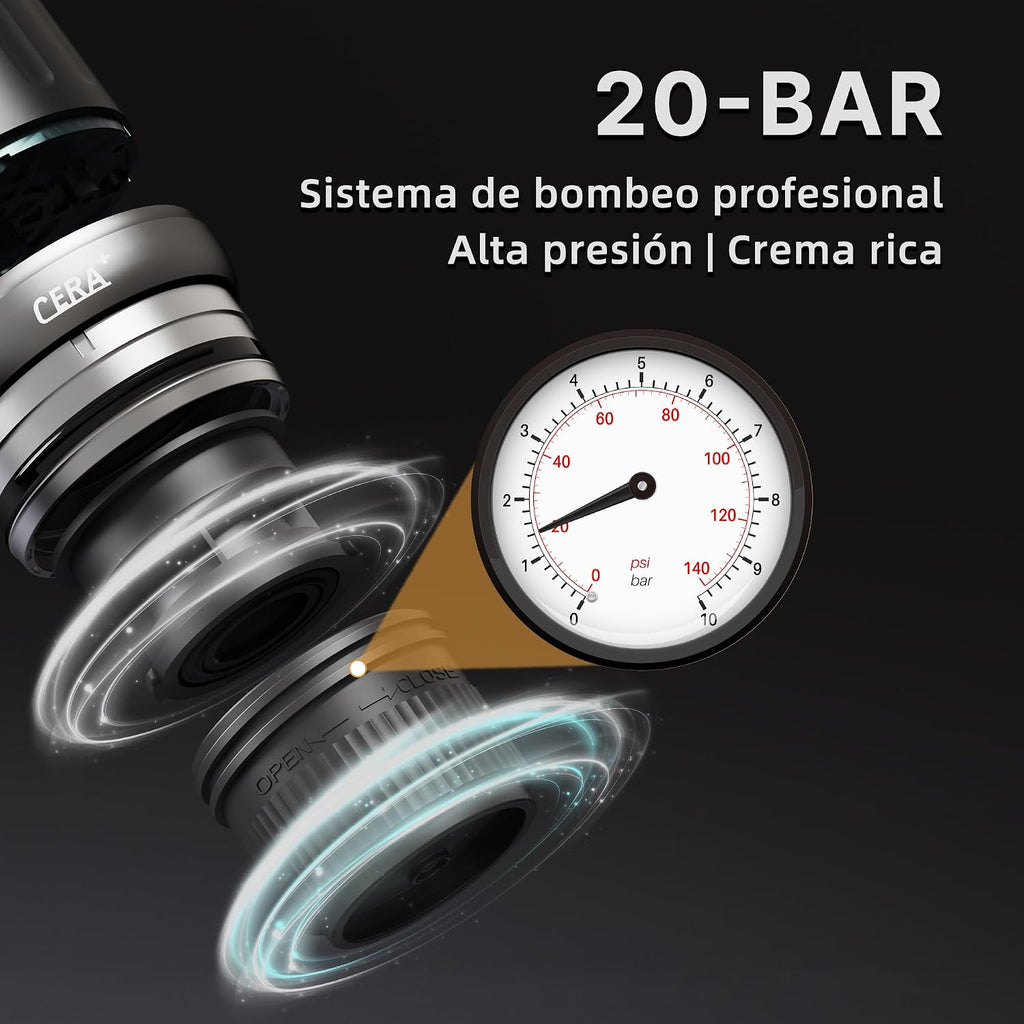 CERA+ Portable Espresso Machine 5-8 Cups per Charge, Self-Heating 20 Bar， NS Pods & Ground Coffee, Epresso Electric Travel Coffee Maker for Outing, Working, Camping