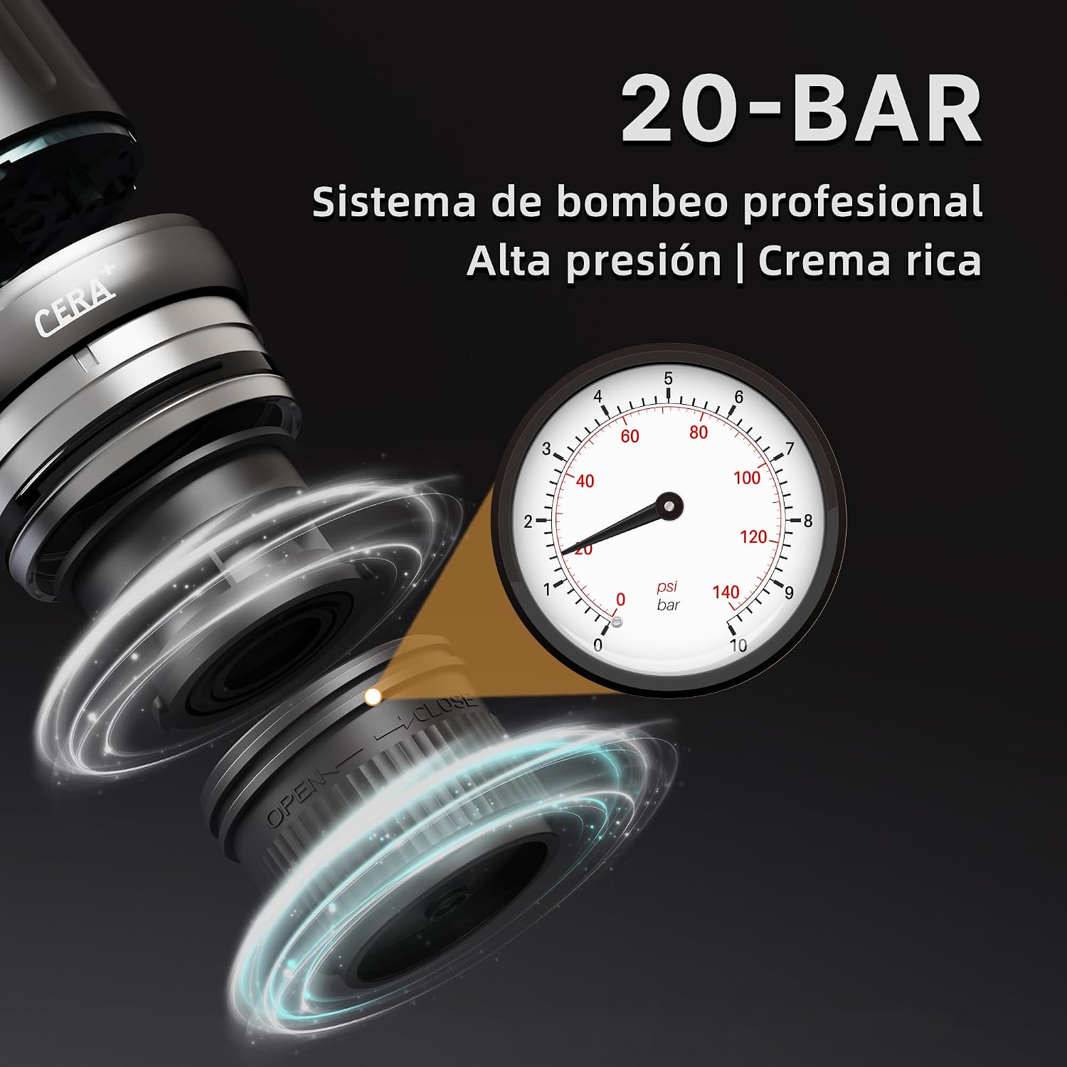 CERA+ Portable Espresso Machine 5-8 Cups per Charge, Self-Heating 20 Bar， NS Pods & Ground Coffee, Epresso Electric Travel Coffee Maker for Outing, Working, Camping