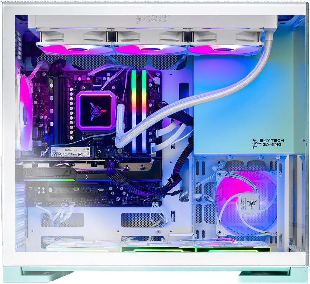 Skytech Gaming Aqua Desktop PC, Ryzen 7 9800X3D 4.7 GHz (5.2 GHz Turbo), NVIDIA RTX 5080 16GB, 2TB Gen4 NVMe SSD, 32GB DDR5 RAM 6000 RGB, 850W Gold ATX 3 PSU, 360mm ARGB AIO, Wi-Fi, Win 11
