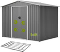 8x6 ft Outdoor Metal Storage Shed with Sliding Door, Heavy-Duty Weather Resistant Steel Garden Shed with Floor Base Kit Included