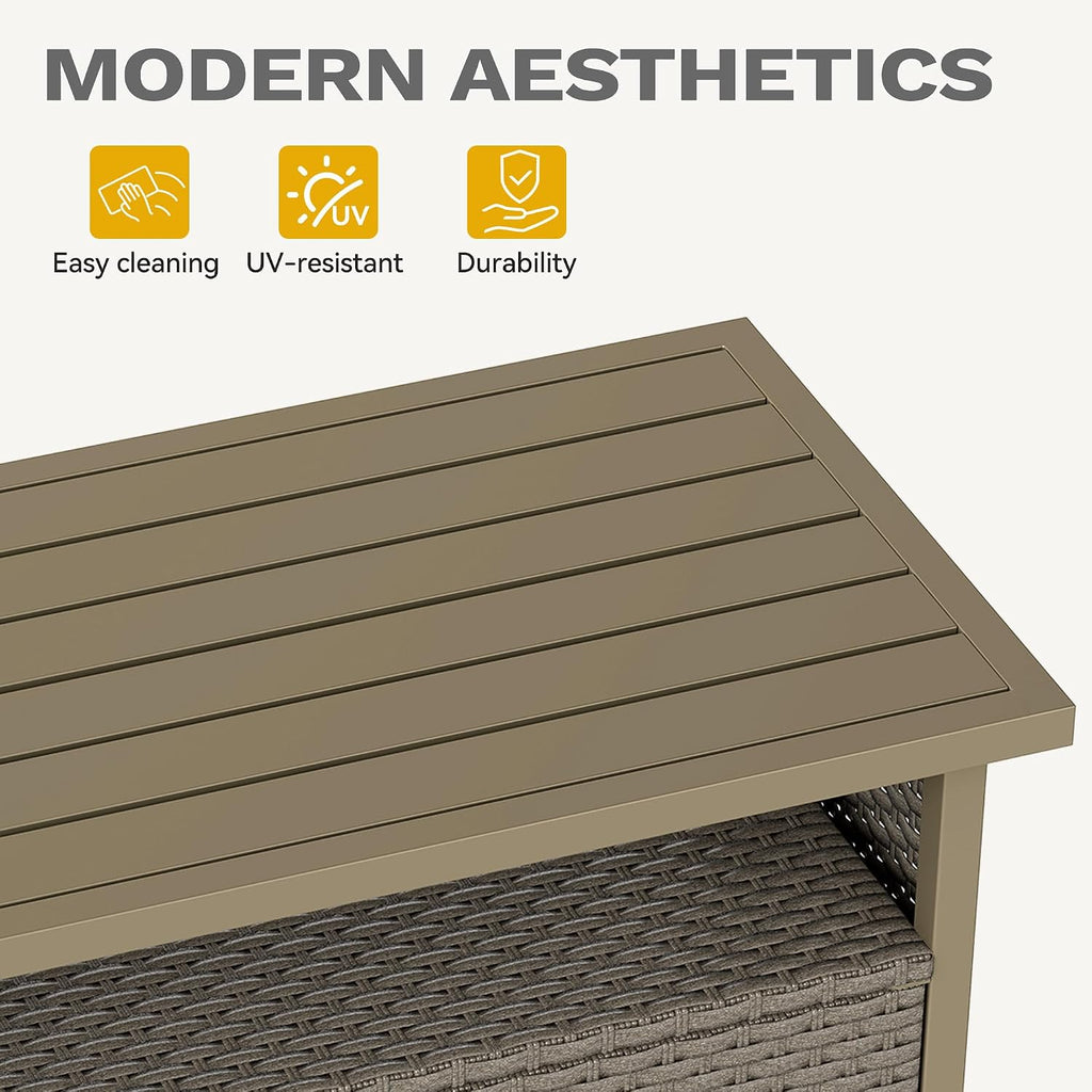 DWVO Patio Storage Cabinet, Outdoor Buffet Cabinet with Two Doors and Shelves, Outdoor Storage Table with PE Rattan for Patio, Backyard, Garden - Light Brown