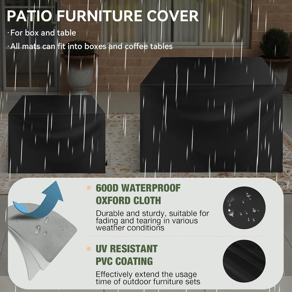 Aoxun 9 Piece Patio Furniture Set with 44' Fire Pit Table, Wicker Outdoor Furniture Set with Storage Box, Patio Sectional Set with Cushions and Waterproof Cover (Brown & Khaki)