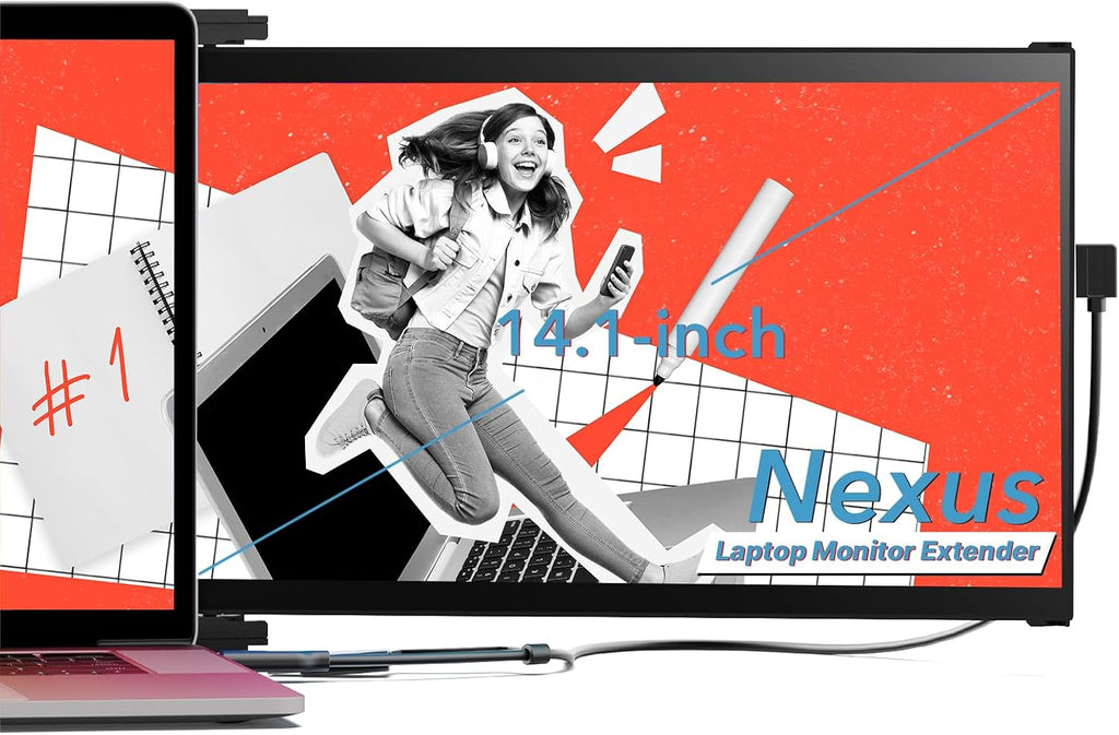 New Mobile Pixels Nexus 14.1'' FHD 1080P Laptop Screen Extender, USB Type-C/USBA/HDMI Travel Monitor, Portable Monitor for 14'' to 17' Laptops, Compatible with macOS/Windows/Android/Switch