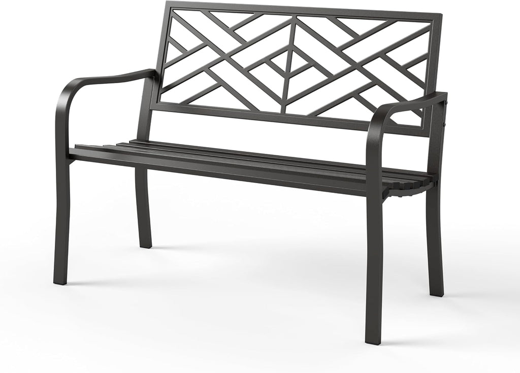 Sophia & William Outdoor Metal Bench Patio Garden Bench, Cast Iron Park Benches for Outside with Minimalist Backrest, Black