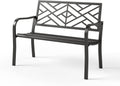Sophia & William Outdoor Metal Bench Patio Garden Bench, Cast Iron Park Benches for Outside with Minimalist Backrest, Black