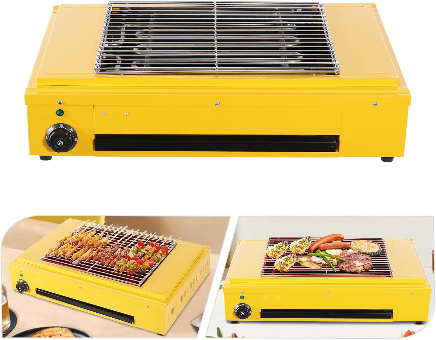 Single Head Temperature Controlled Electric Grill, Adjustable Temperature Control to 572℉, Portable Outdoor Barbecue Grill, Household And Commercial Electric Skewer Grill Yellow