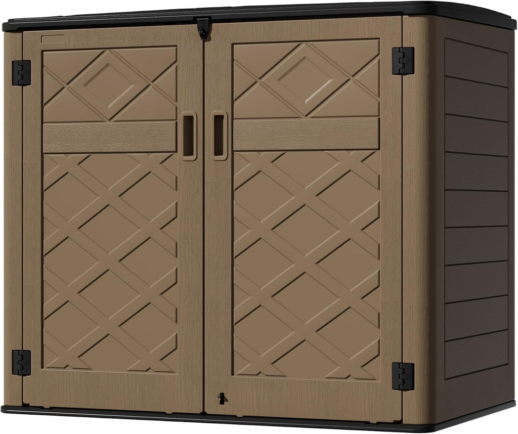 Mrosaa Resin Outdoor Storage Shed, Outdoor Storage Box Waterproof for Garden Tools, Patio Furniture, Trash Cans, Garage Storage, Lockable