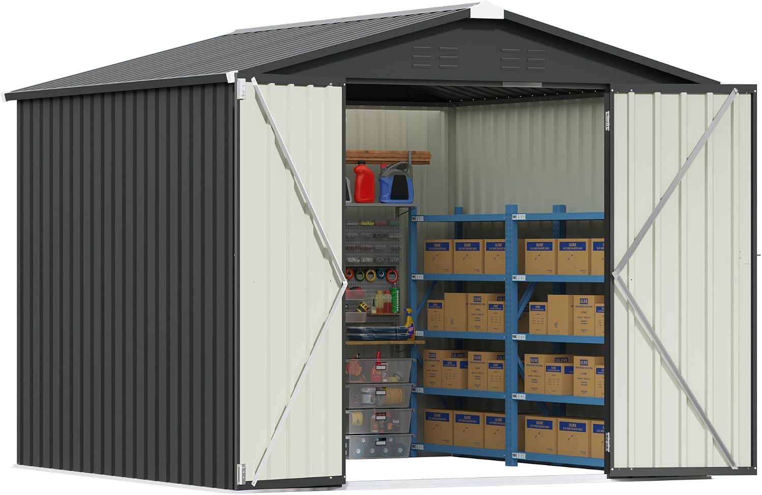 Patiowell 8x8 FT Outdoor Storage Shed, Metal Tool Sheds, Black