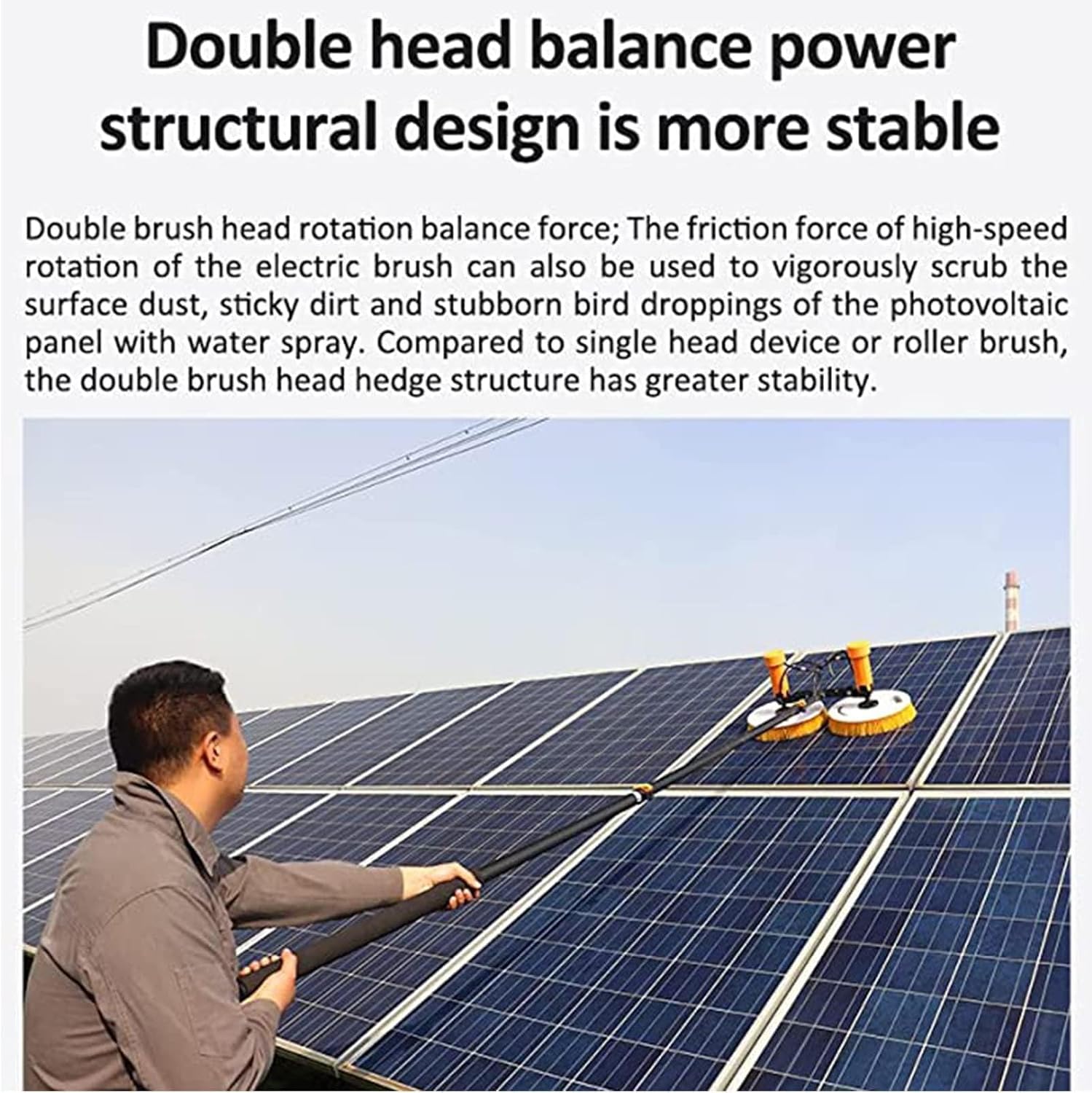 Double Head Solar Panel Cleaning Brush (3.5M / 5.5M / 7.5M), Adjustable Length, Double Brush Head (Rotating), Battery Life: 4-8 Hours, Water Supply Rod Electric Rotating Brush,7.5m
